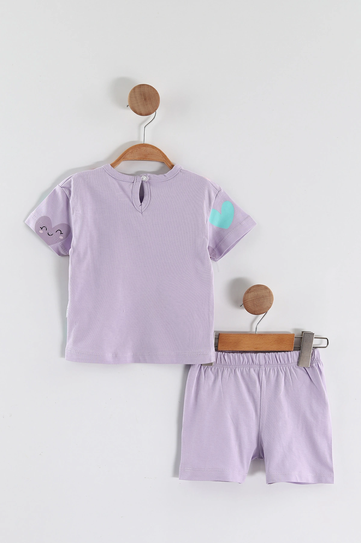 Lila (6-24 Ay) Kalp Baskılı Tişört ve Şortlu Kız Bebek Yazlık Takım 467641