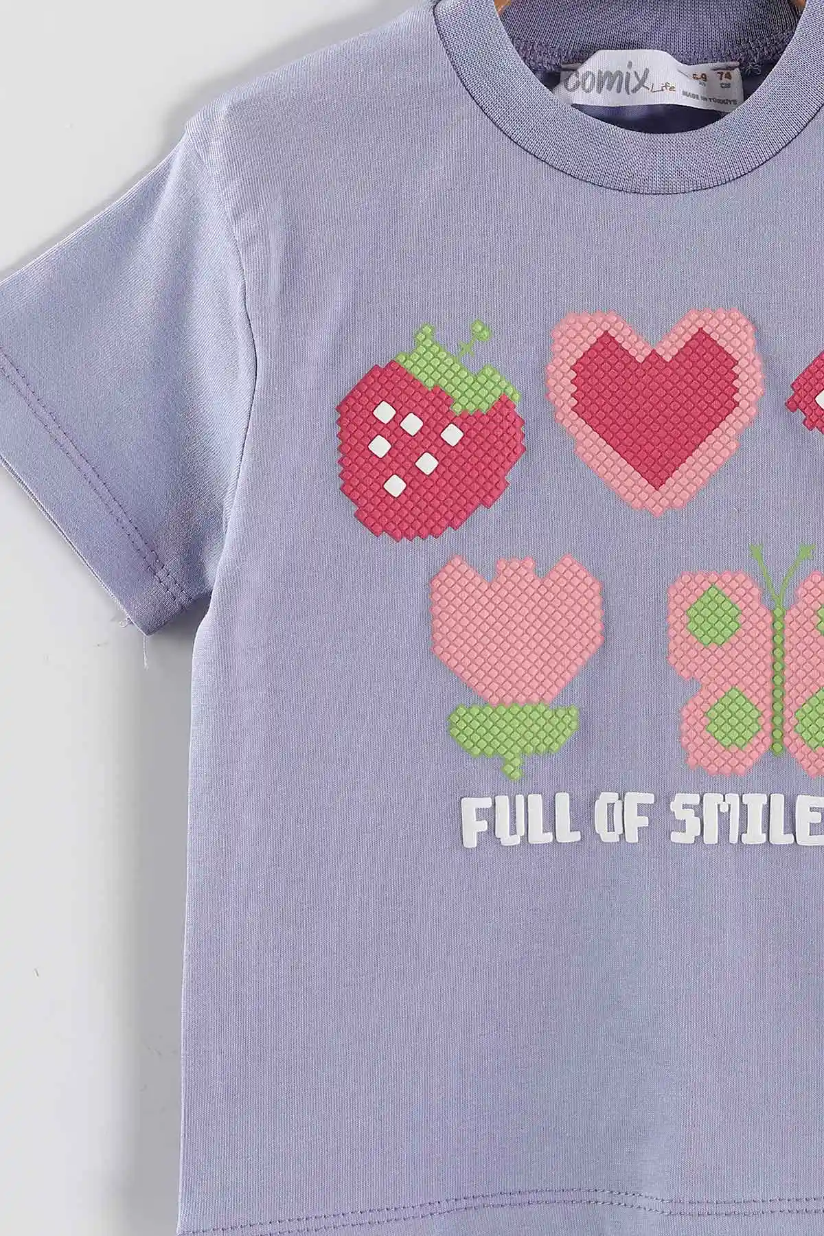 Lila (6-24 Ay)    Kalp Kabartma Baskılı Tişörtlü  Şortlu Kız Bebek Yazlık Takım 440309