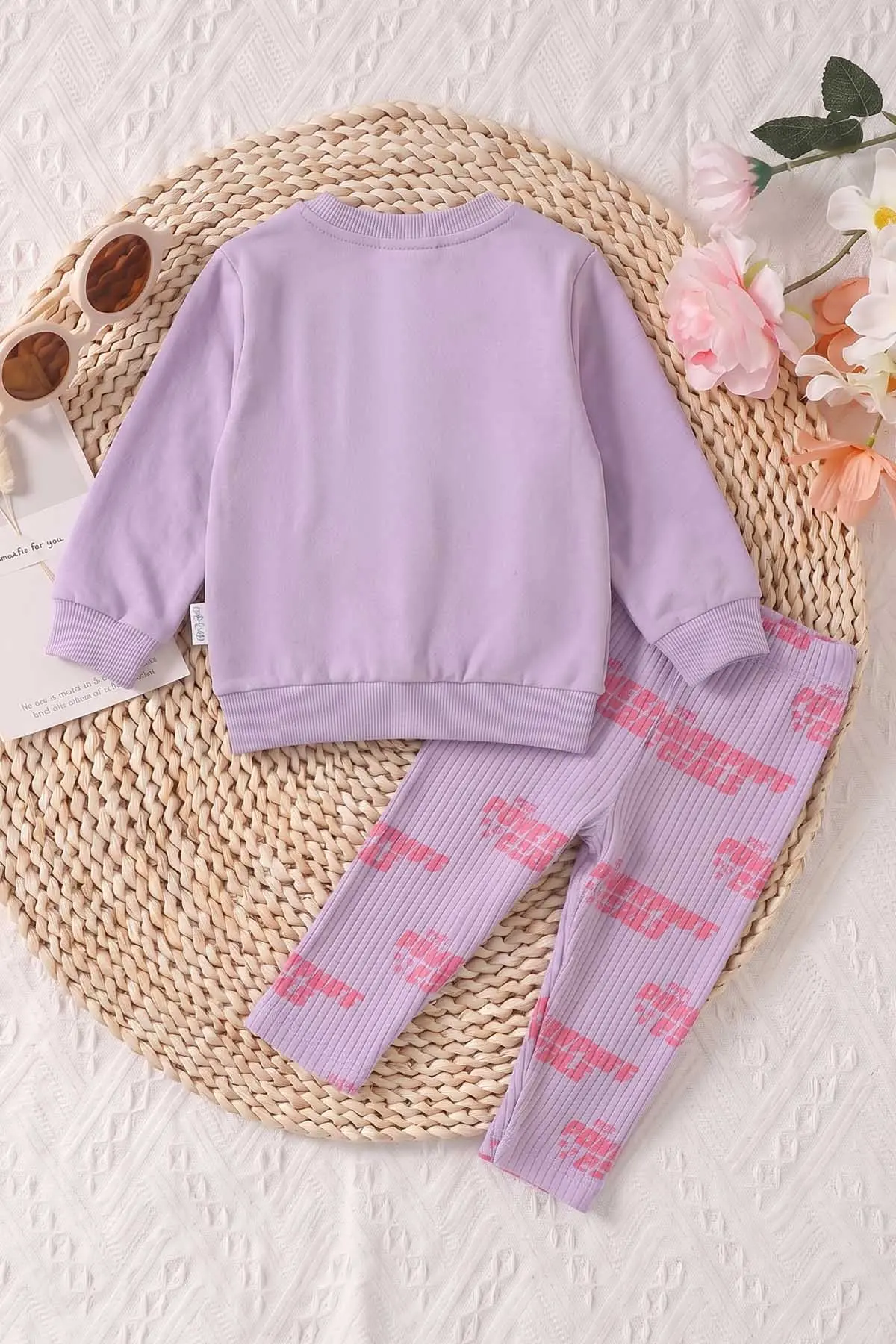 Lila (6-24 Ay) Karakter Baskılı Fitilli Taytlı 2'li Kız Bebek Takım 472679