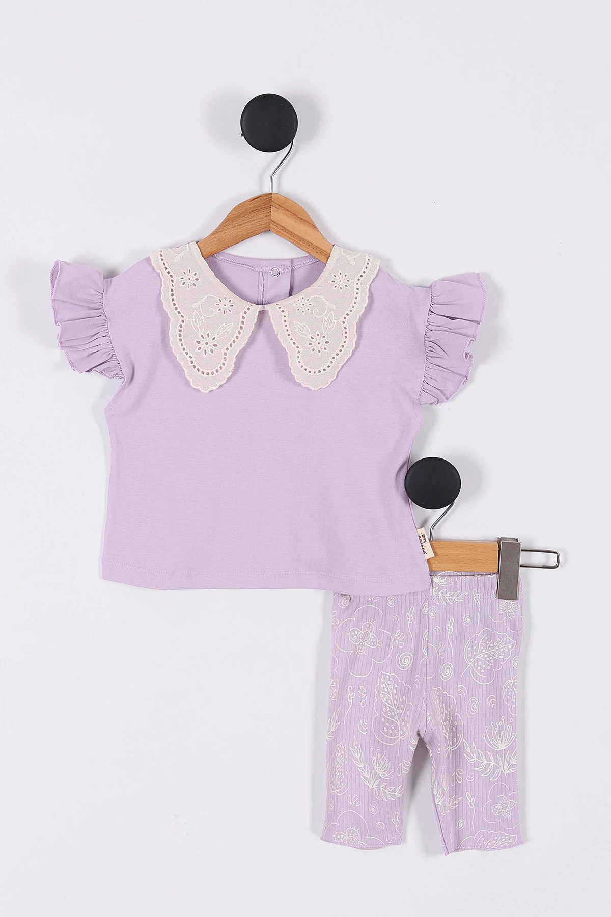 Lila (6-24 Ay) Kol Fırfırlı Brode Yaka Kız Bebek Takım 266153