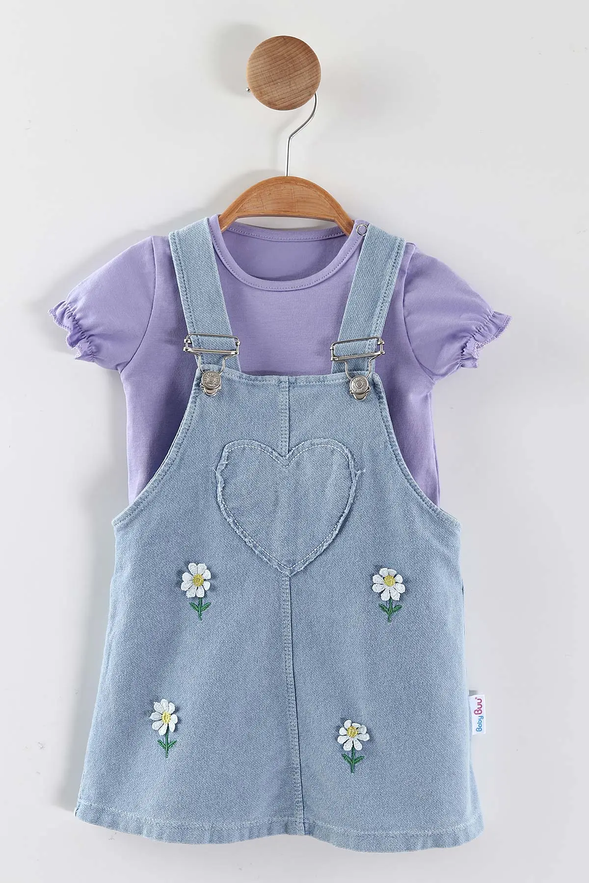 Lila (6-24 Ay) Papatya Nakışlı   Ayarlanabilir Askılı Tişörtlü  Kot Kız Bebek Elbise 445436