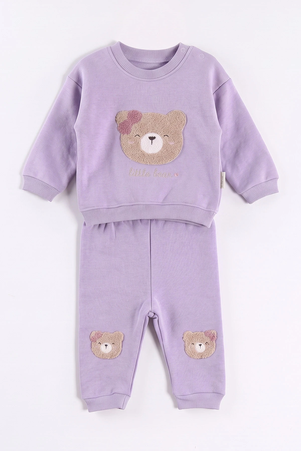 Lila (6-24 Ay) Sğzene Ayıcık Nakışlı 3 İp Şardonlu Kız Bebek Kışlık Takım 499771