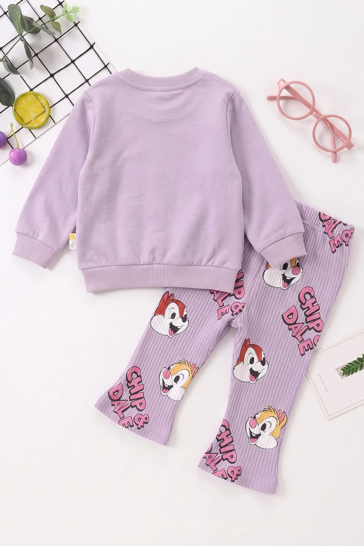 Lila (6-24 Ay) Sincap Baskılı Sweat ve Fitilli İspanyol Paça  Taytlı   Kız Bebek 2'li  Takım 472656