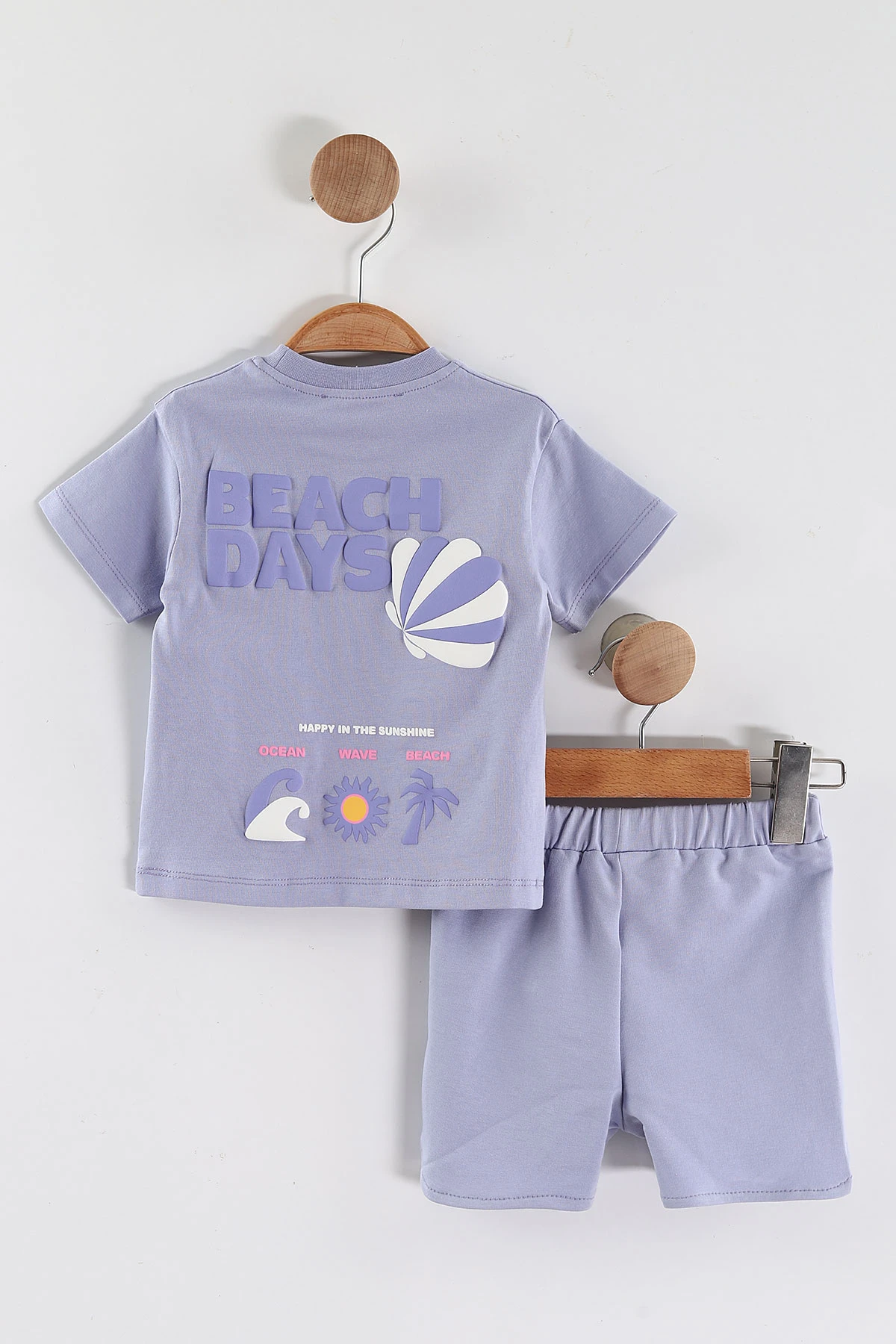 Lila (6-24 Ay)  Surf Waves Kabartma Baskılı Tişörtlü  Şortlu Kız Bebek Yazlık Takım 440300