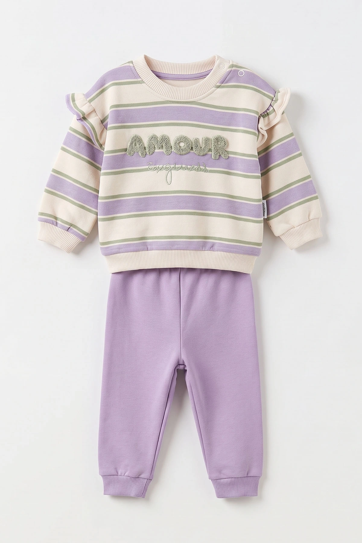 Lila (6-24 Ay) Süzene Nakışlı  İçi Şardonlu Kız Bebek Kışlık Takım 497065