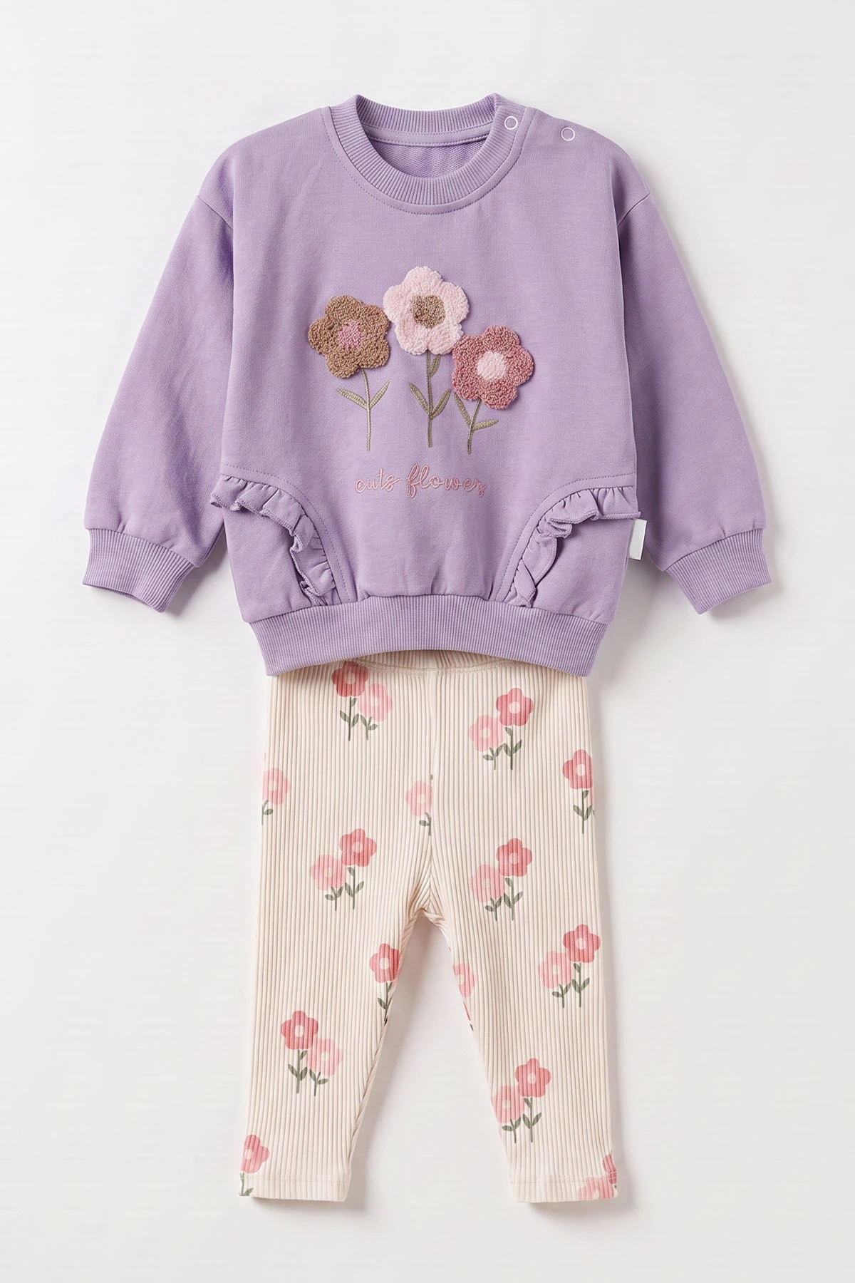 Lila (6-24 Ay) Süzene Papatya Nakışlı Fitilli Taytlı Kız Bebek Takım 478671