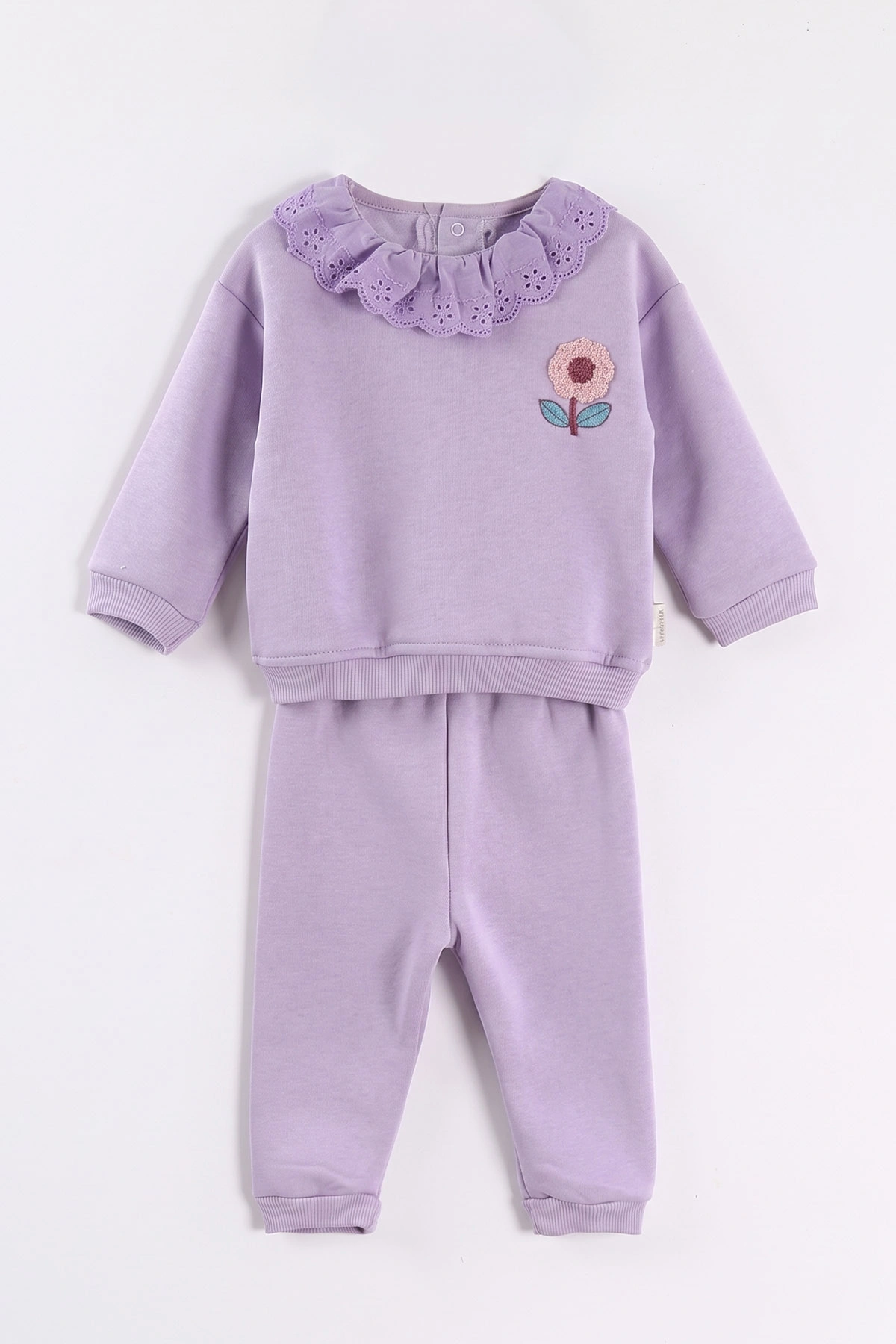 Lila (6-24 Ay) Yakası Güpürlü Papatya Nakışlı çi Şardonlu Kız Bebek Kışlık Takım 497078