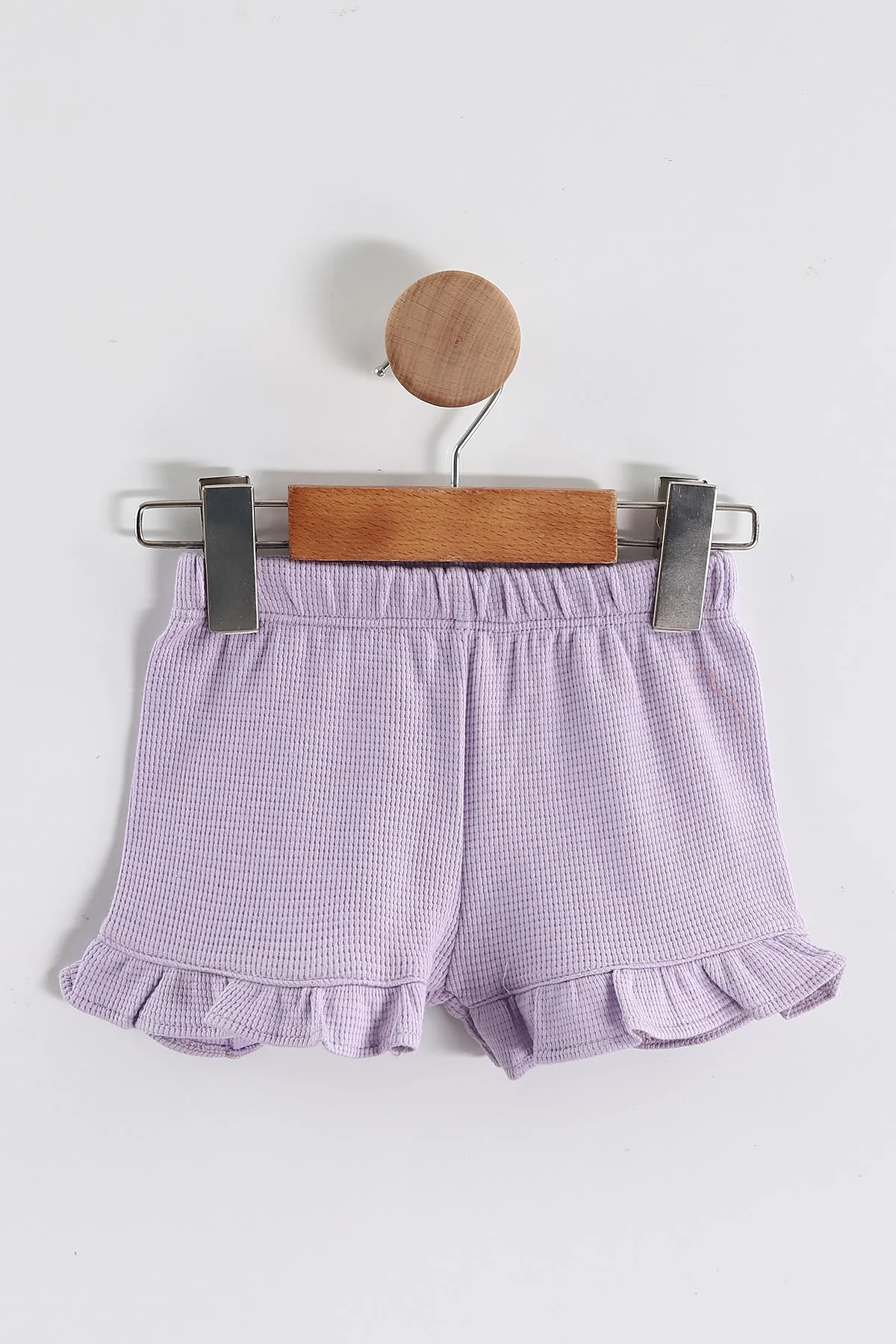Lila (6-24 Ay)Baskılı Koldan Fırfırlı Waffle  Kız Bebek  Yazlık Takım 440527