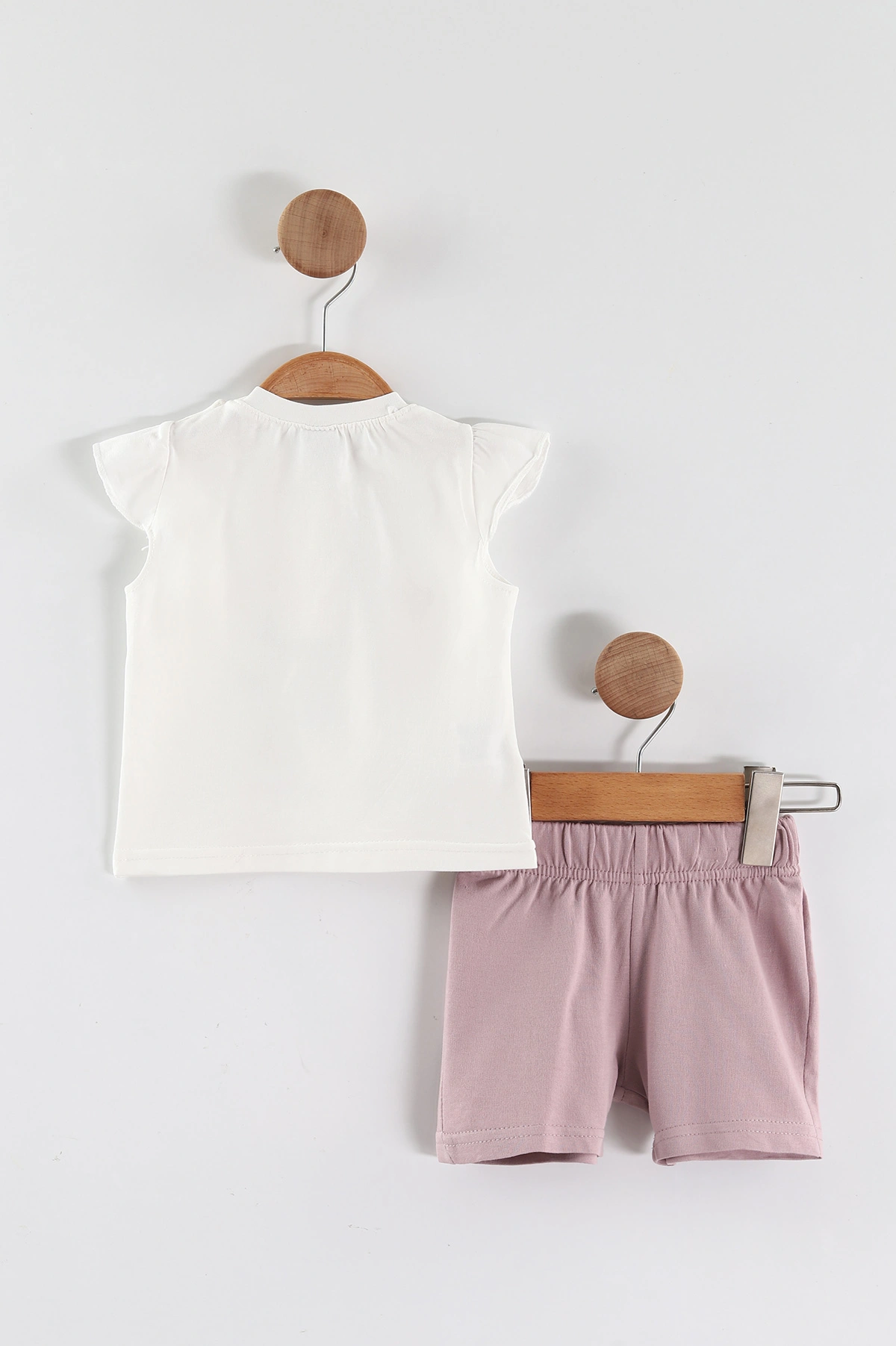 Lila (6-24 Ay)Çilekli Kedi Baskılı  Kol Fırfırlı Kız Bebek Takım 467656