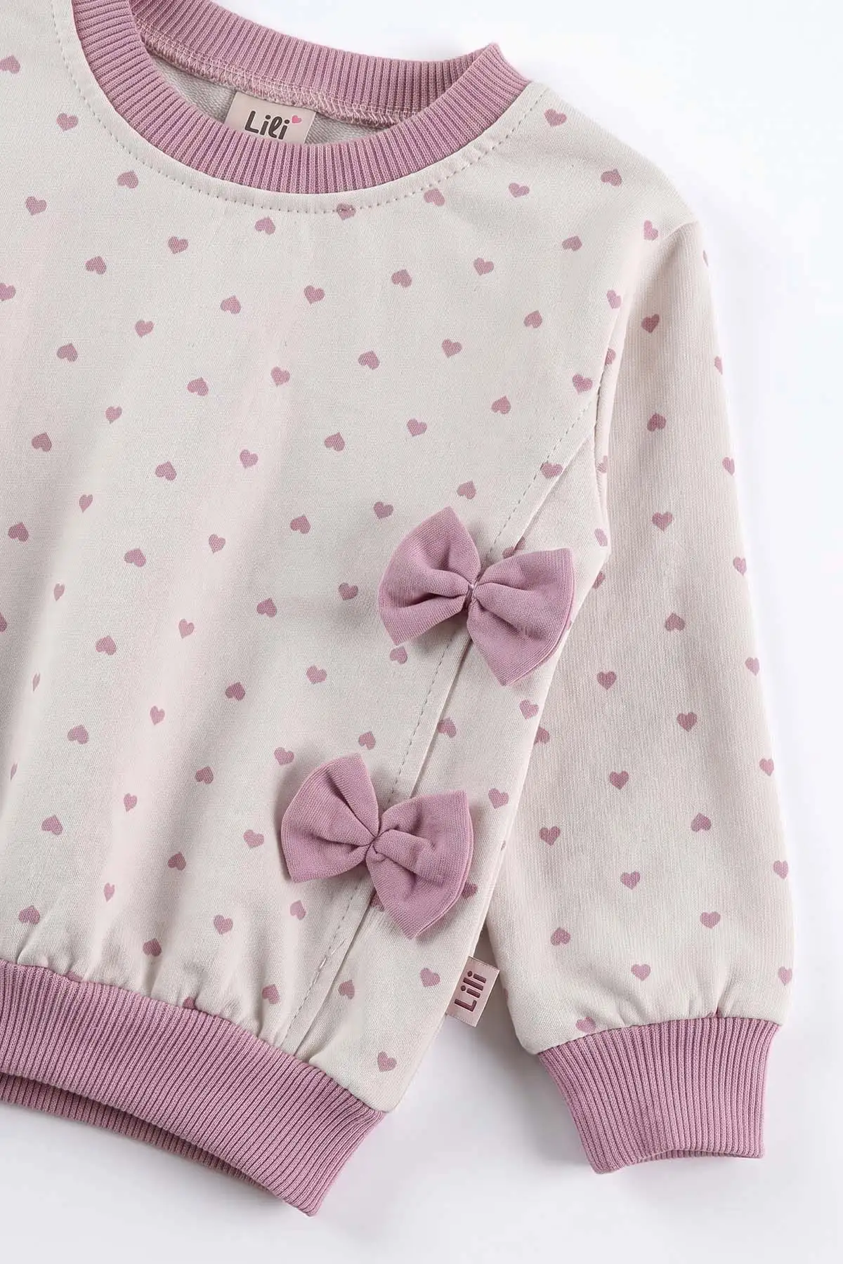 Lila (6-9 Ay) Fiyonklu Kalp Baskılı 2'li Kız Bebek Takım 475981