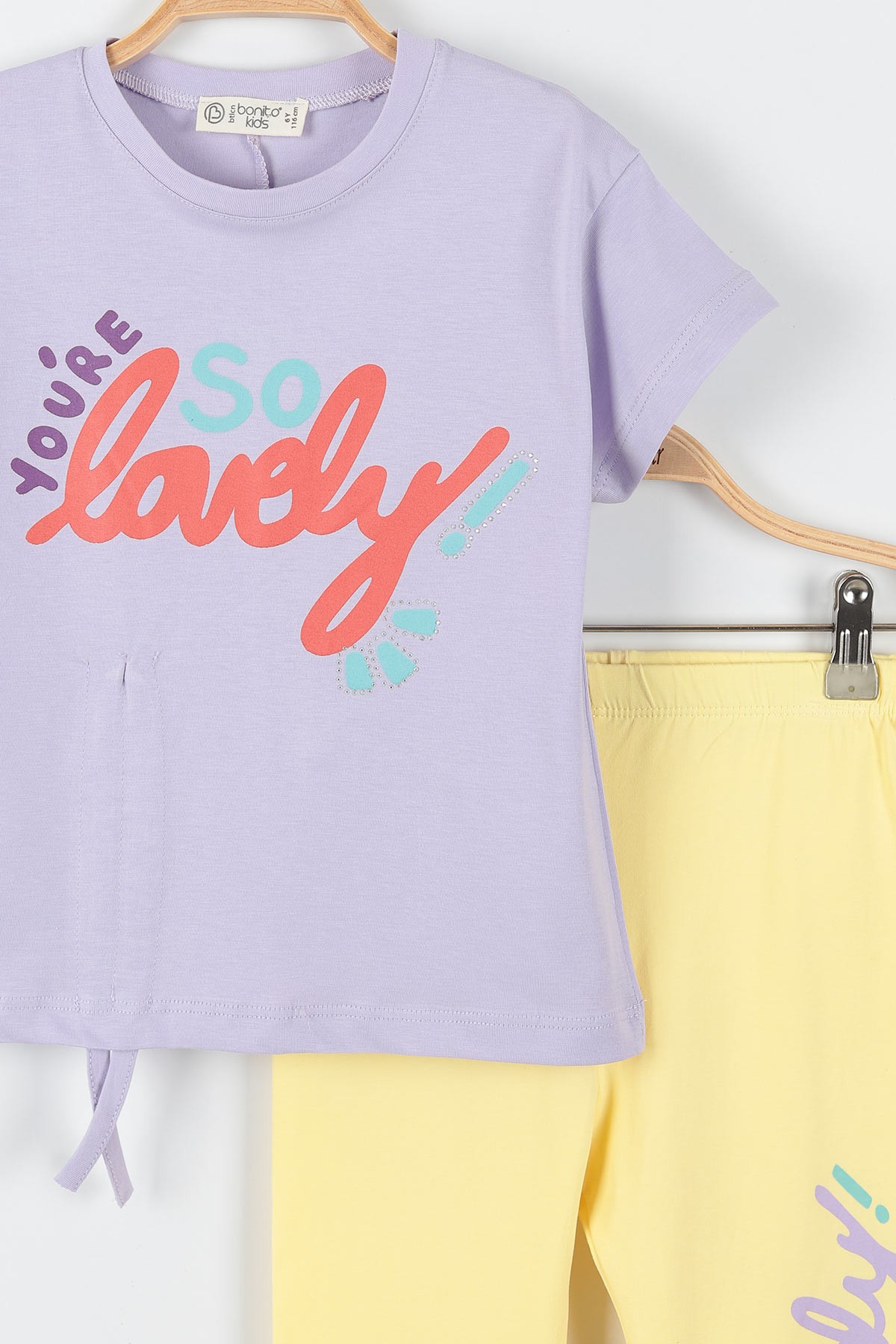 Lila (6-9 Yaş) Lovely Baskılı Önden Büzgülü Kız Çocuk Takım 174607