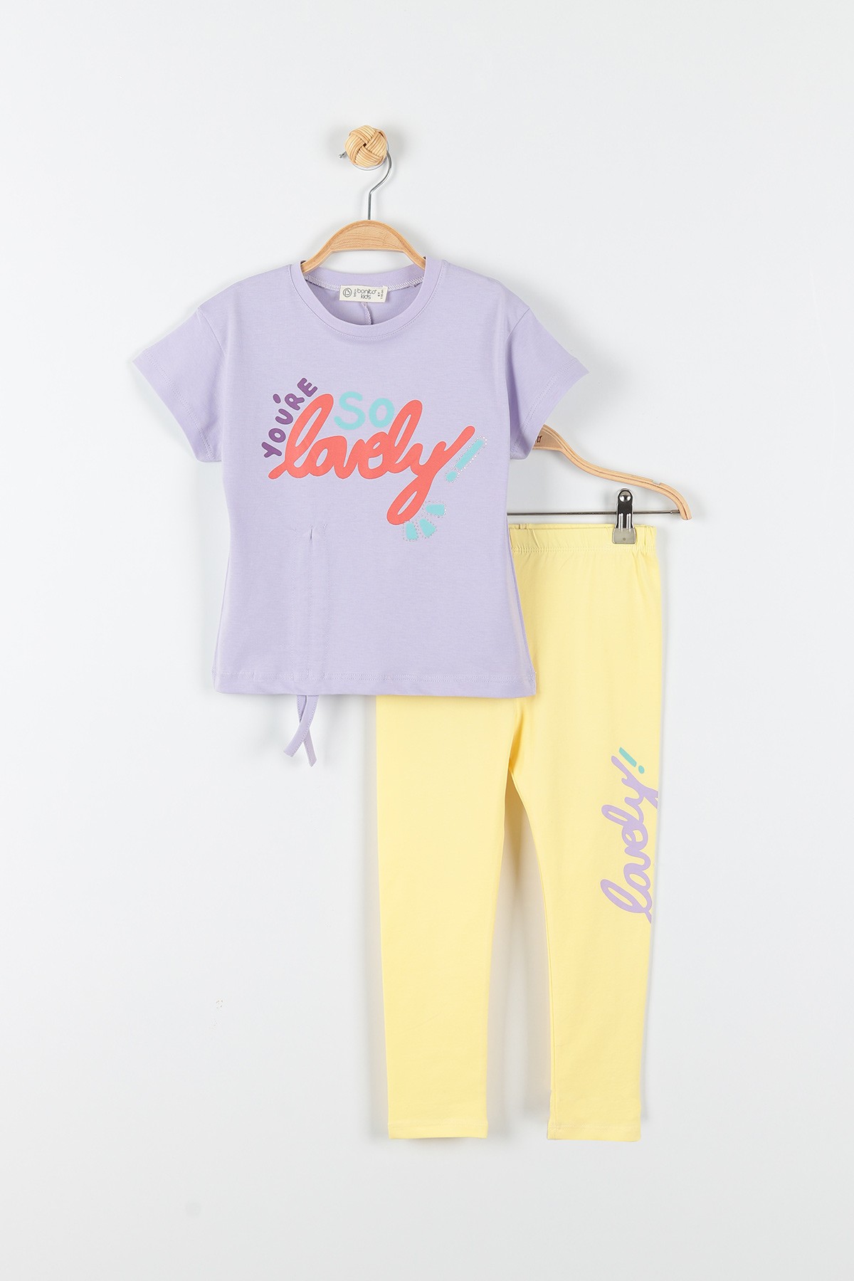 Lila (6-9 Yaş) Lovely Baskılı Önden Büzgülü Kız Çocuk Takım 174607