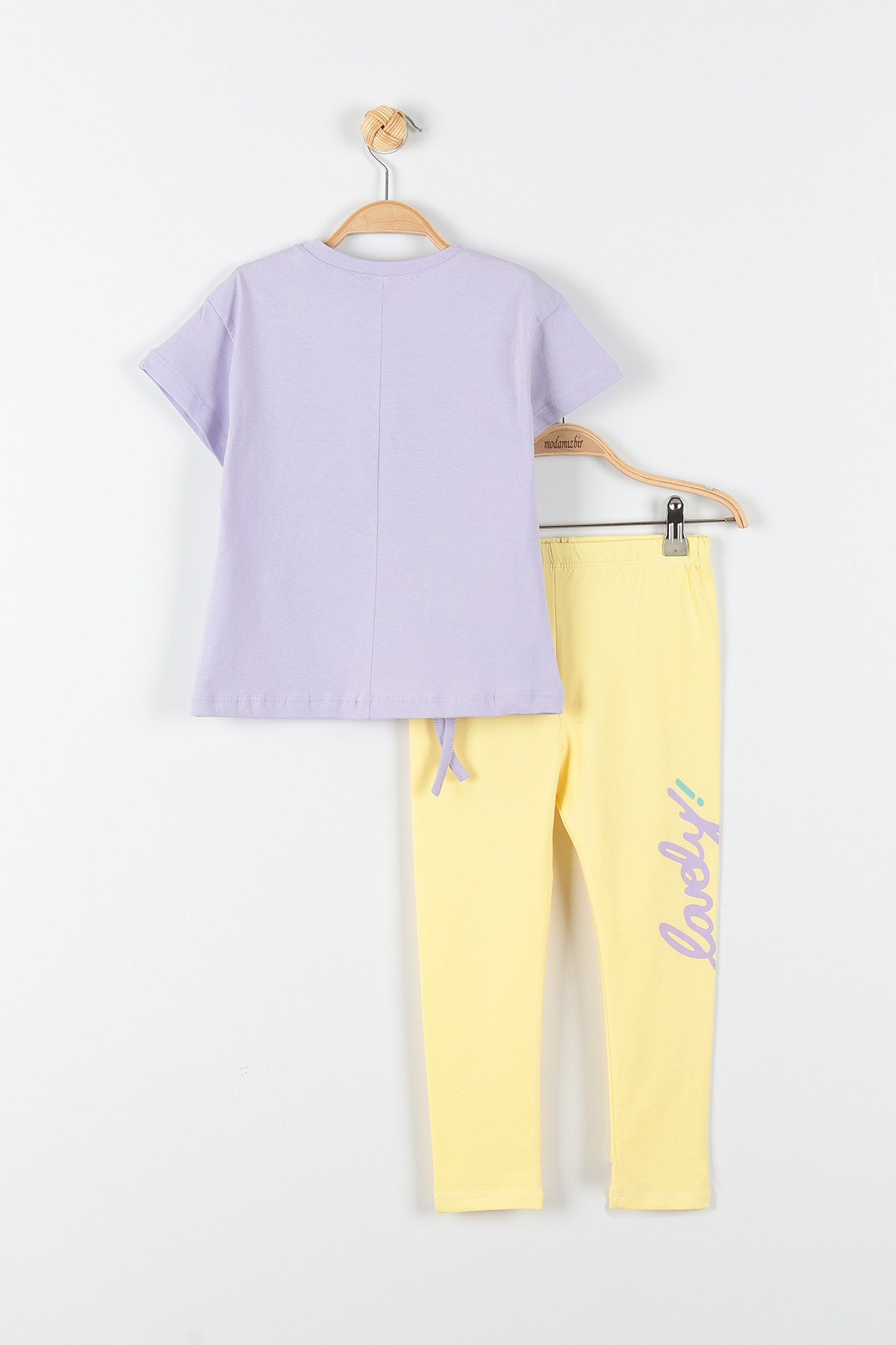Lila (6-9 Yaş) Lovely Baskılı Önden Büzgülü Kız Çocuk Takım 174607