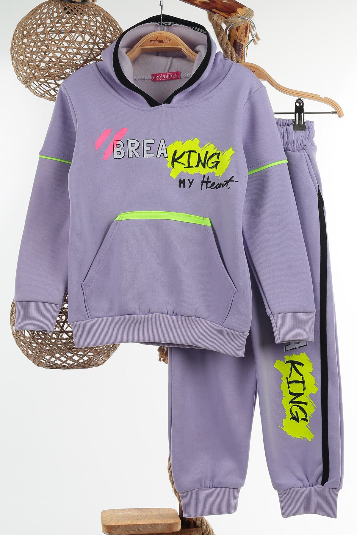 Lila (7-10 Yaş) Brea Kıng Baskılı 3 İP Şardonlu Kız Çocuk İkili Takım 138914
