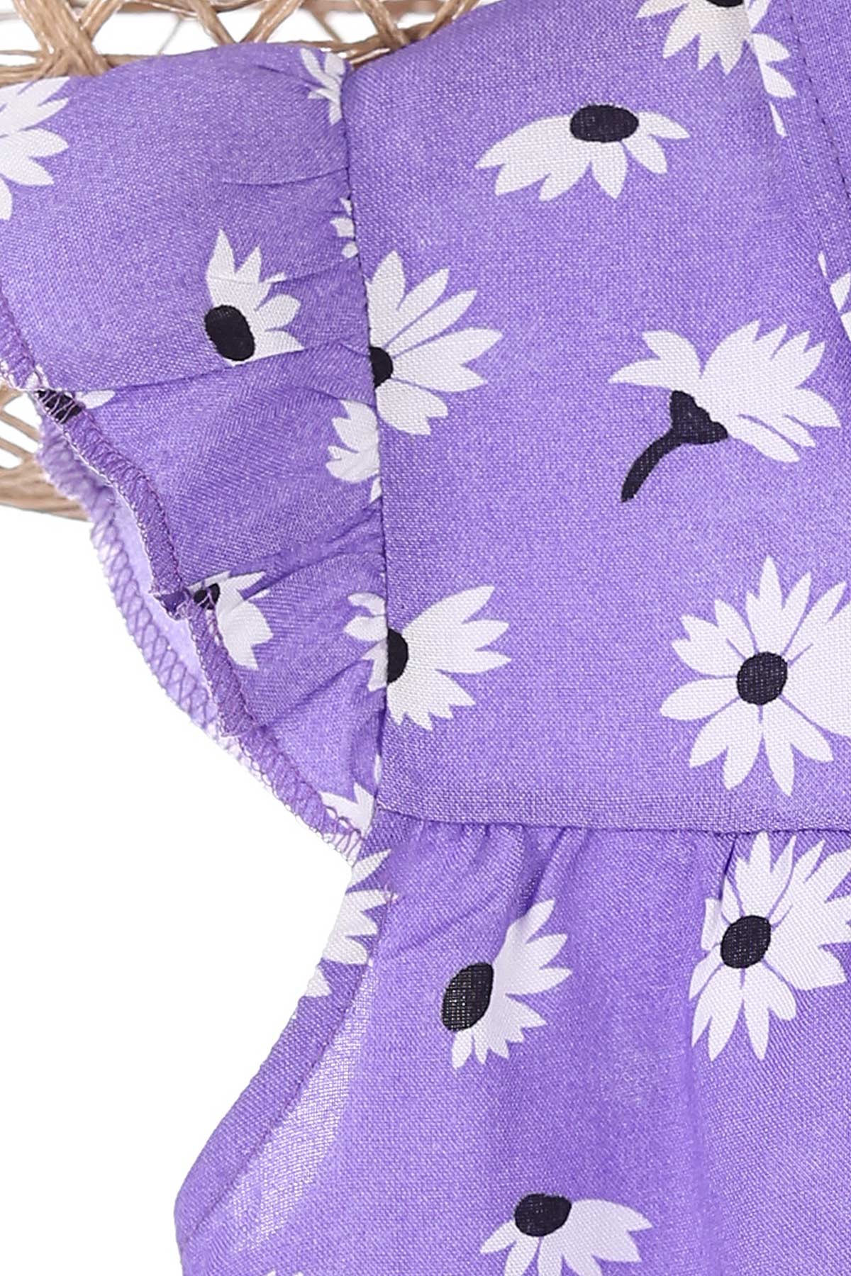 Lila (7-10 Yaş) Çiçek Baskılı Çıtçıtlı Şortlu Kız Çocuk Takım 166419