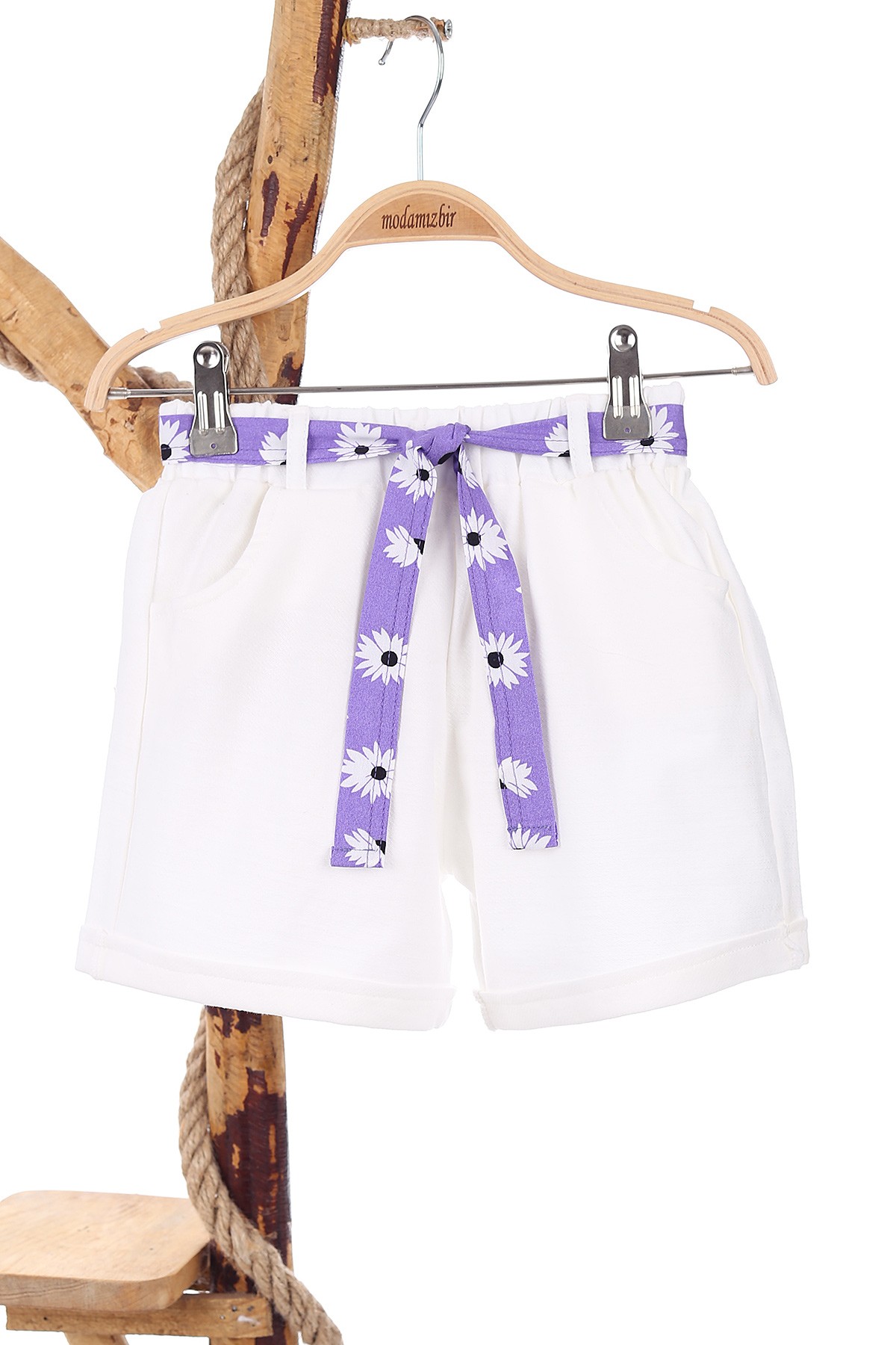 Lila (7-10 Yaş) Çiçek Baskılı Çıtçıtlı Şortlu Kız Çocuk Takım 166419