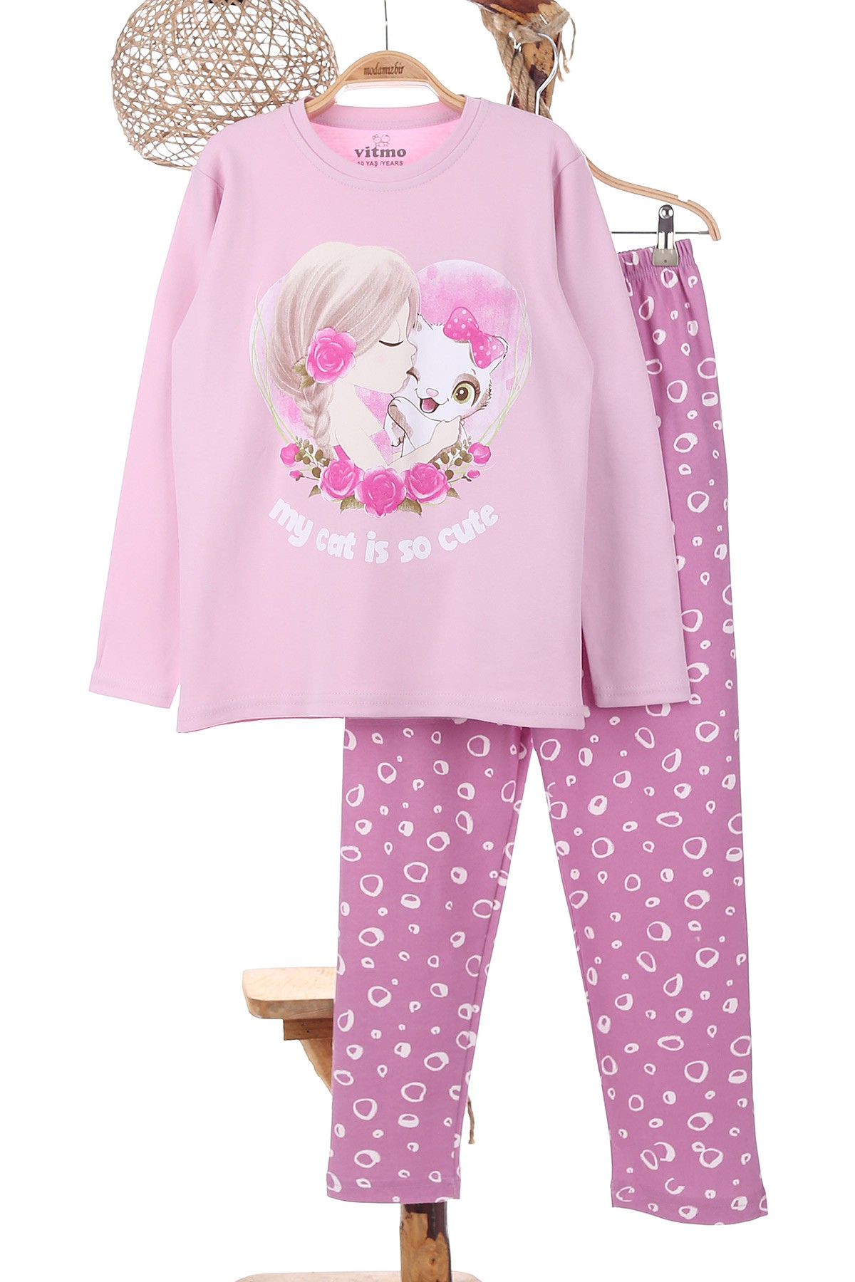 Lila (7-10 Yaş) Çiçekli Kız Baskılı Kız Çocuk Pijama takım 165917