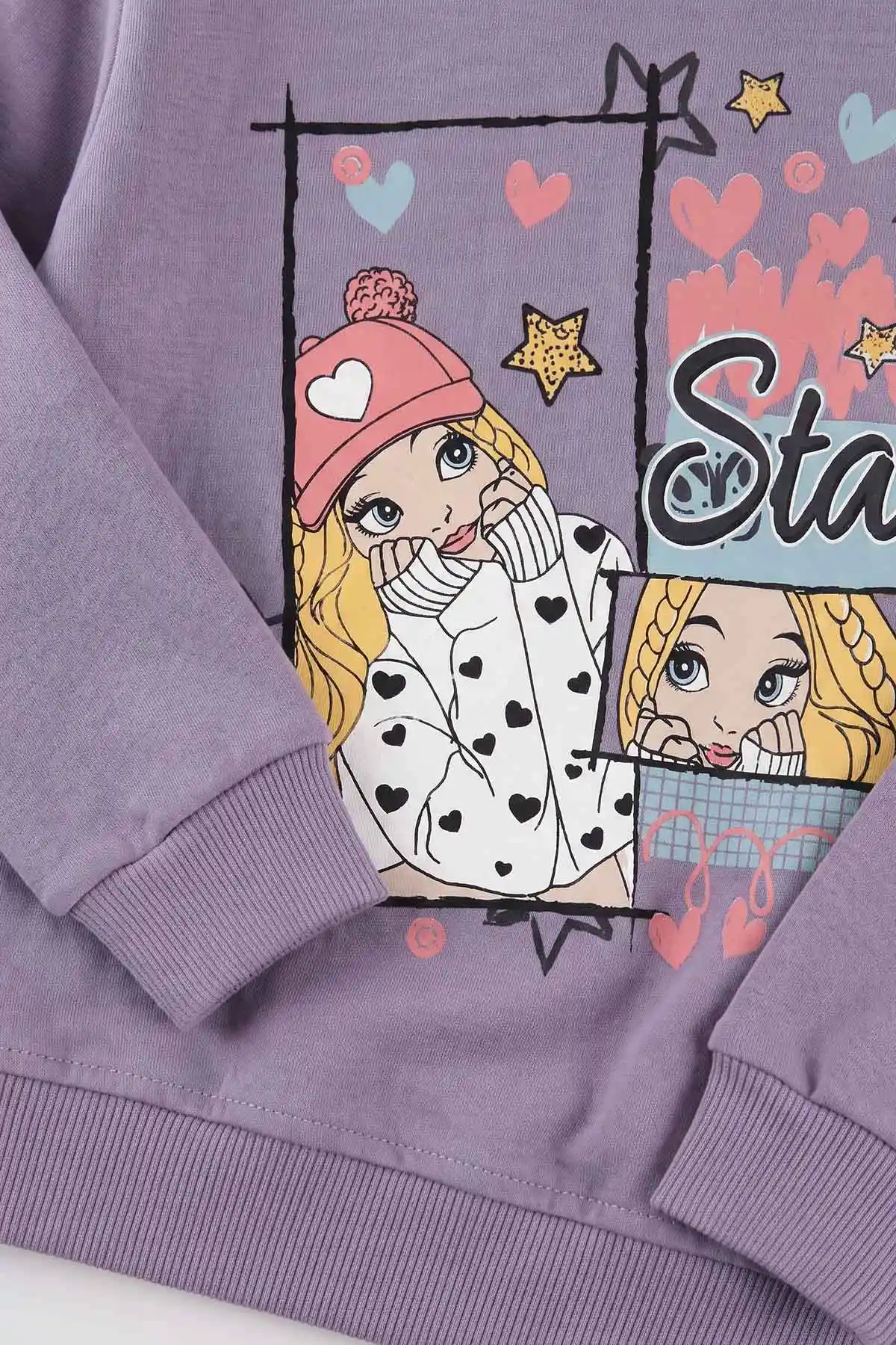 Lila (7-10 Yaş)Star Kız Baskılı  Kız Çocuk Pijama Takımı 477006