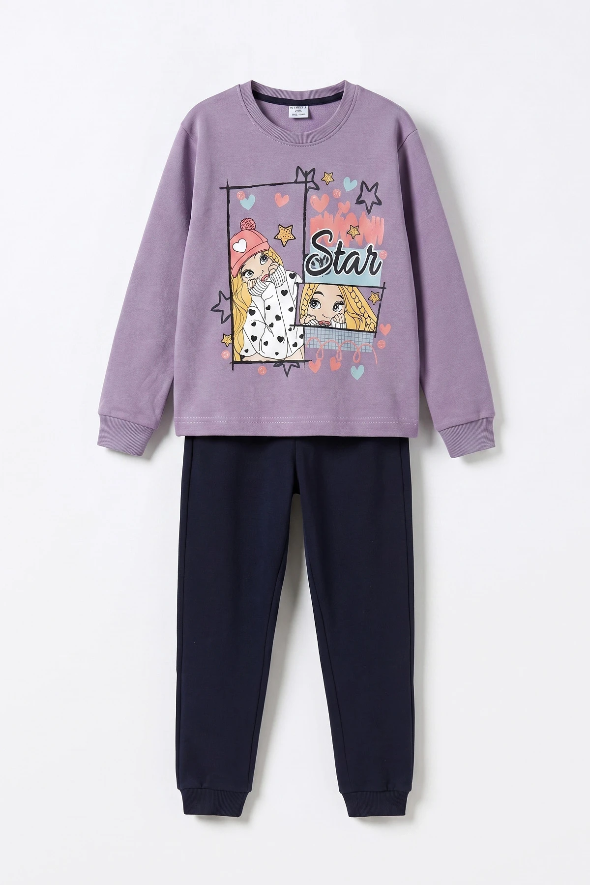 Lila (7-10 Yaş)Star Kız Baskılı  Kız Çocuk Pijama Takımı 477006