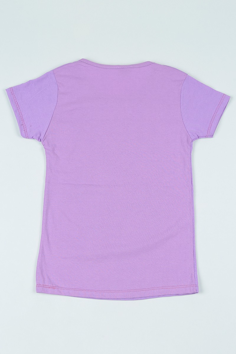 Lila (7-12 yaş) Kelebek Baskılı Kız Çocuk Tişört 106936
