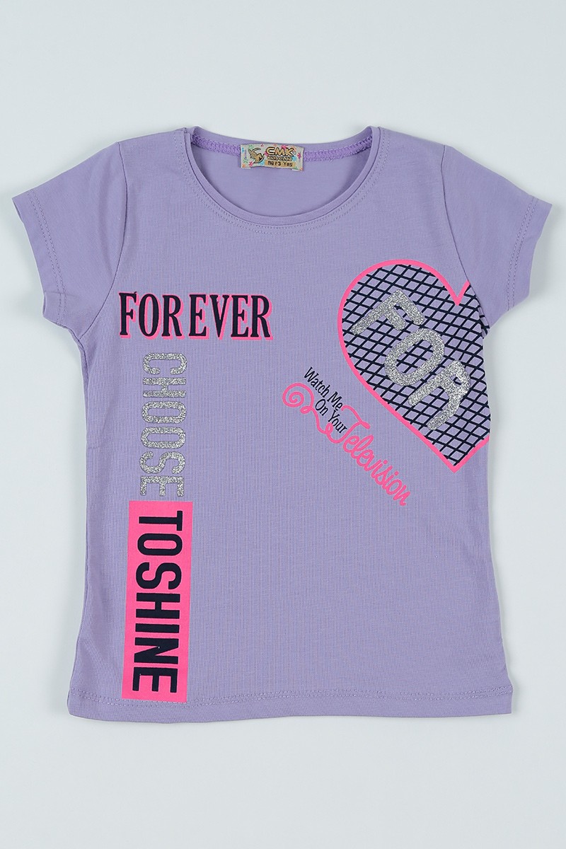 Lila (8-12 Yaş) Forever Baskılı Kız Çocuk Tişört 94598