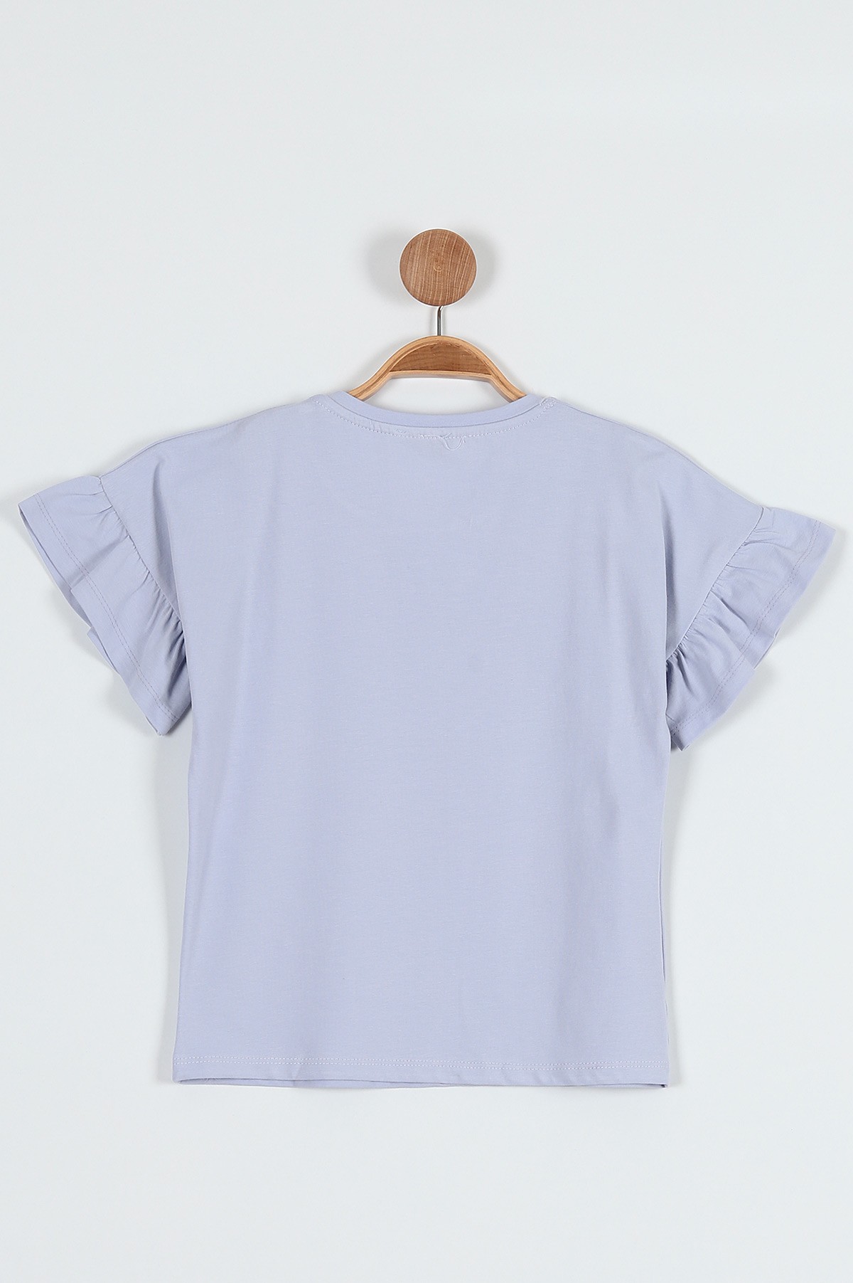 Lila (9-12 Yaş) Çiçek Baskılı Sim İşlemeli Kız Çocuk Tişört 185246