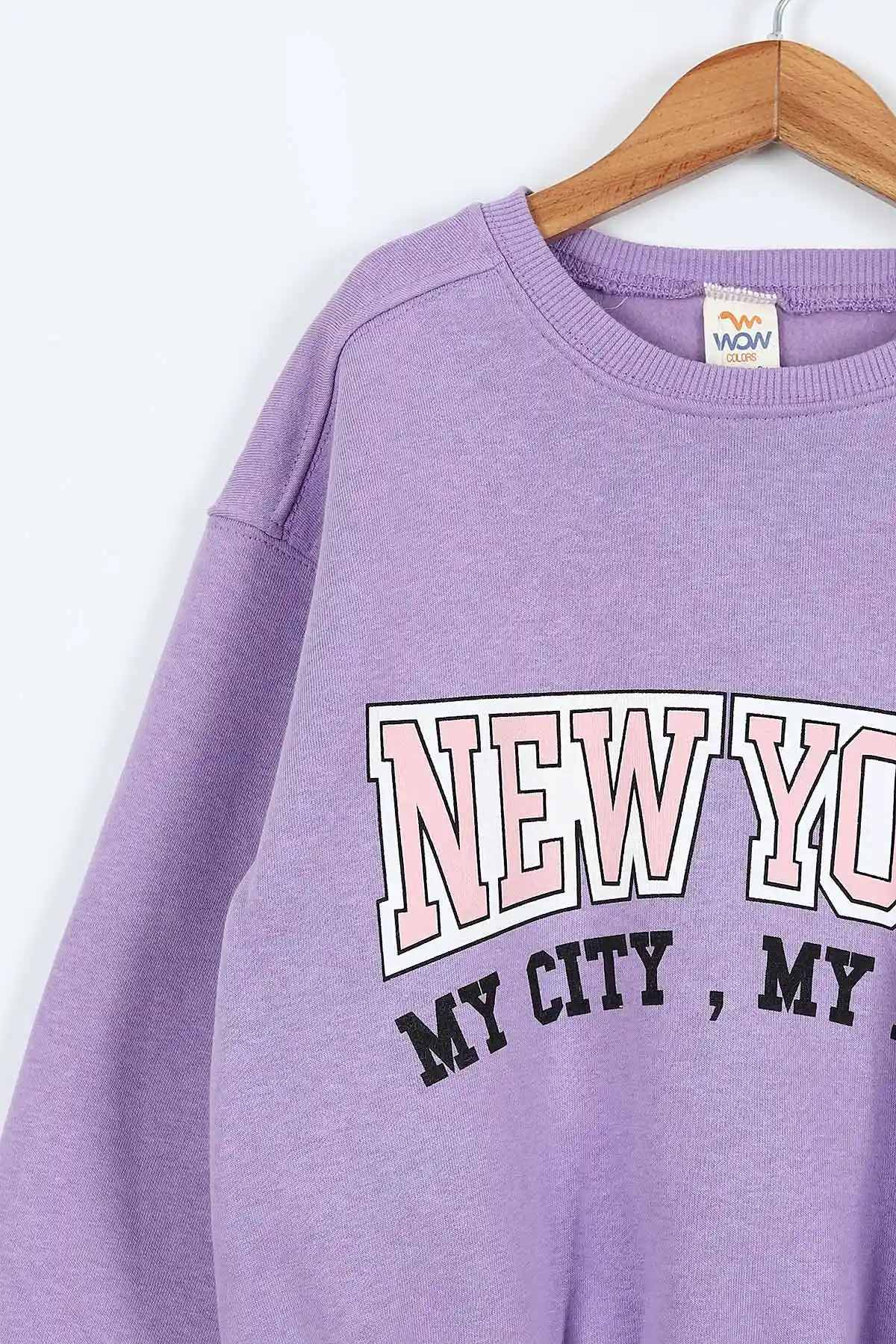 Lila (9-12 Yaş) New York Baskılı  Belden Lastikli 3 İp Şardonlu Kız Çocuk Kışlık Takım 405095