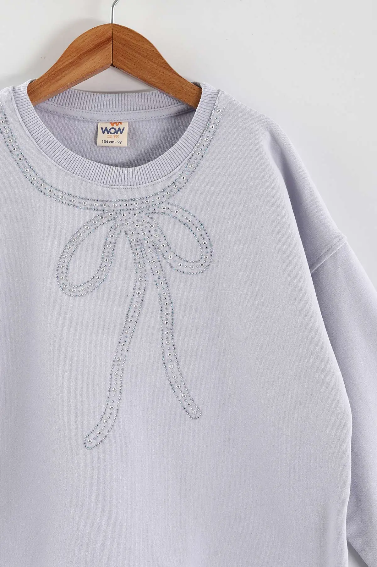 Lila (9-12 Yaş)Taşlı Fiyonklu Kız Çocuk Sweatshirt 432862