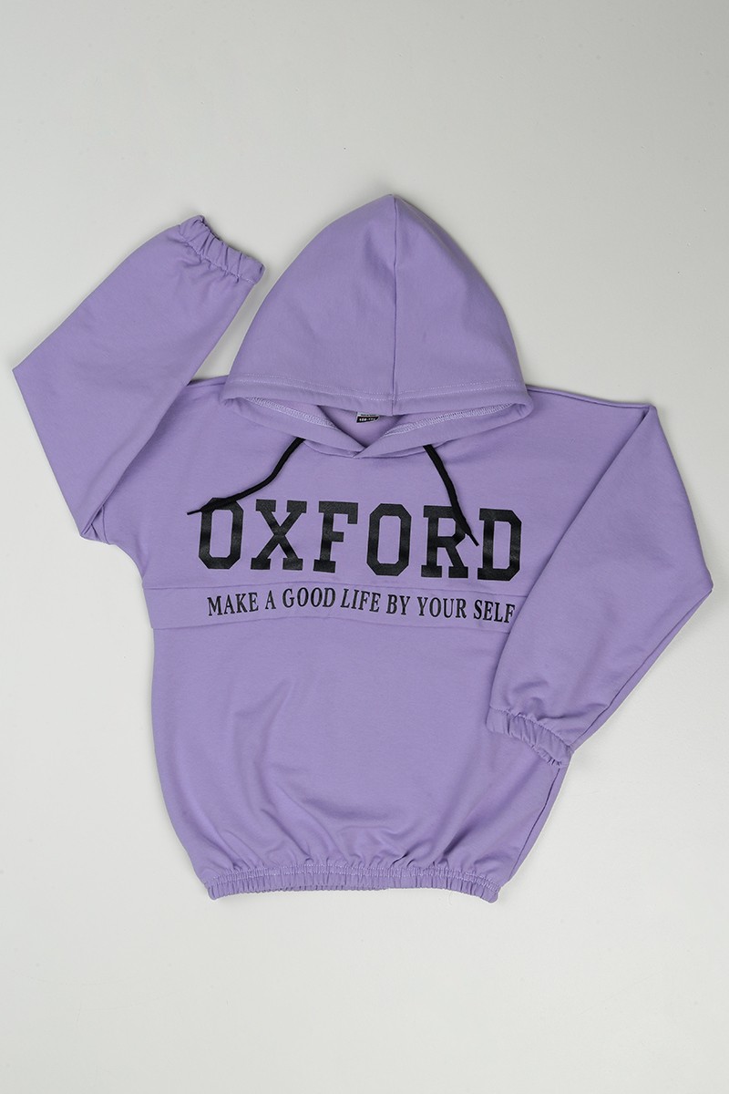 Lila (9-16 Yaş) Oxford Baskılı Bel Lastikli Kız Çocuk Sweatshirt 89714