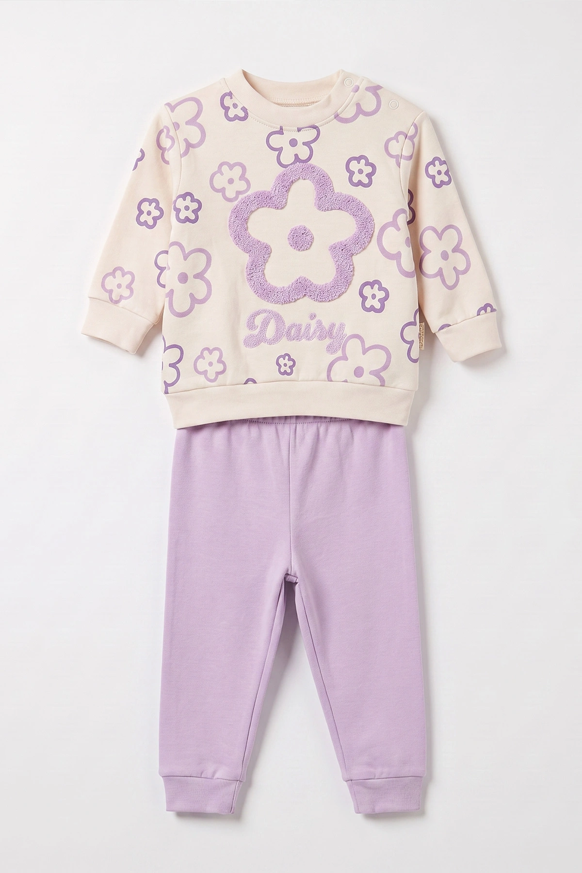 Lila (9-18 Ay)Papatya Süzene Nakışlı Çıtçıtlı Kız Bebek Takım 476279