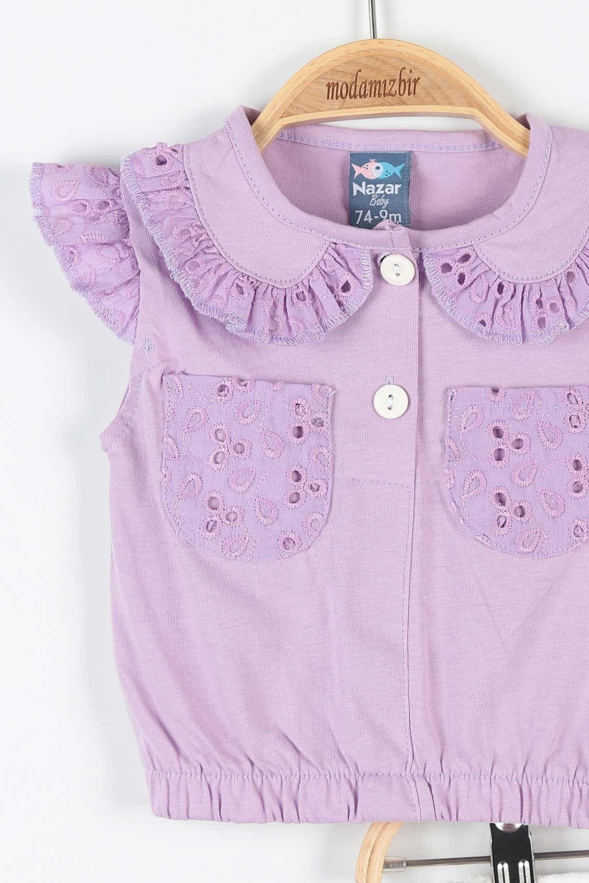 Lila (9-24 Ay) Çiçek Dokuma Desenli Cep Detaylı Şortlu Kız Bebe Takım 175946