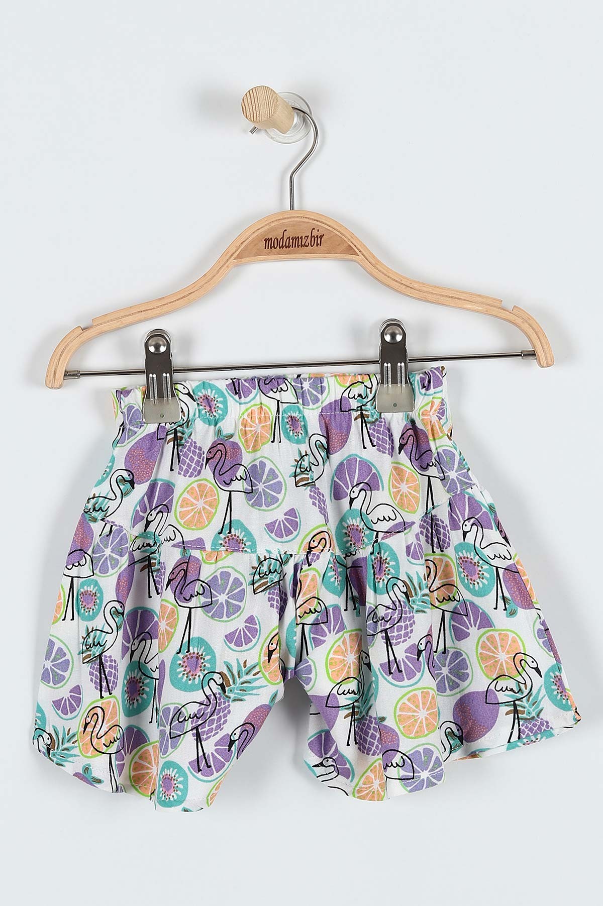 Lila (9-24 Ay) Flamingo Çiçek Baskılı Omuz Fiyonk Detaylı Şortlu Kız Bebe Takım 182602