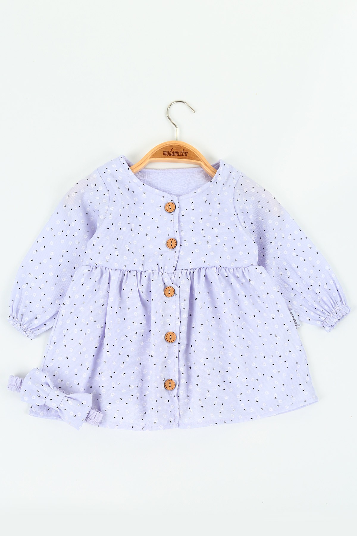 Lila (9-24 ay) Önü Düğmeli Desenli Kız Çocuk Elbise 125157