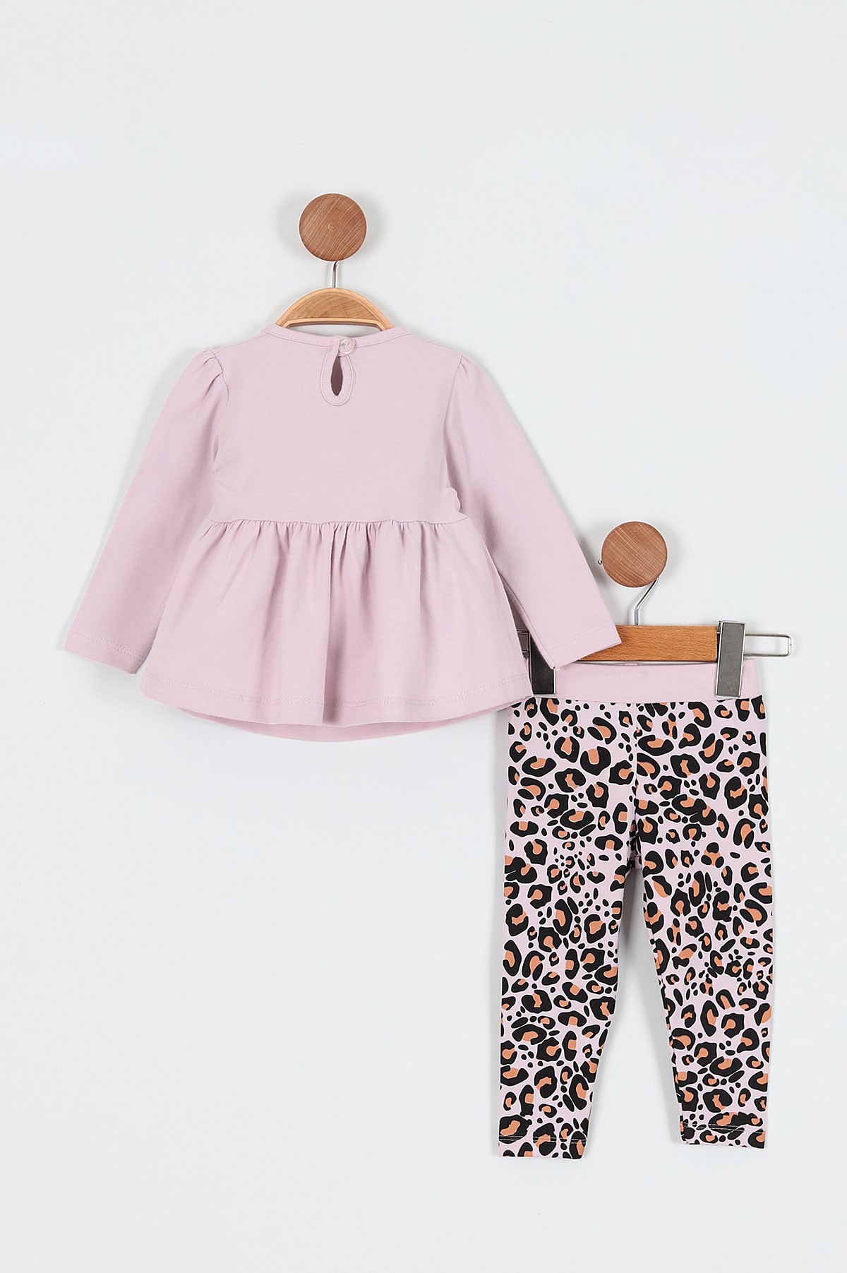 Lila (9-36 Ay) Fiyonk Motifli Fare Baskılı Leoparlı Kız Bebe Takım 198434