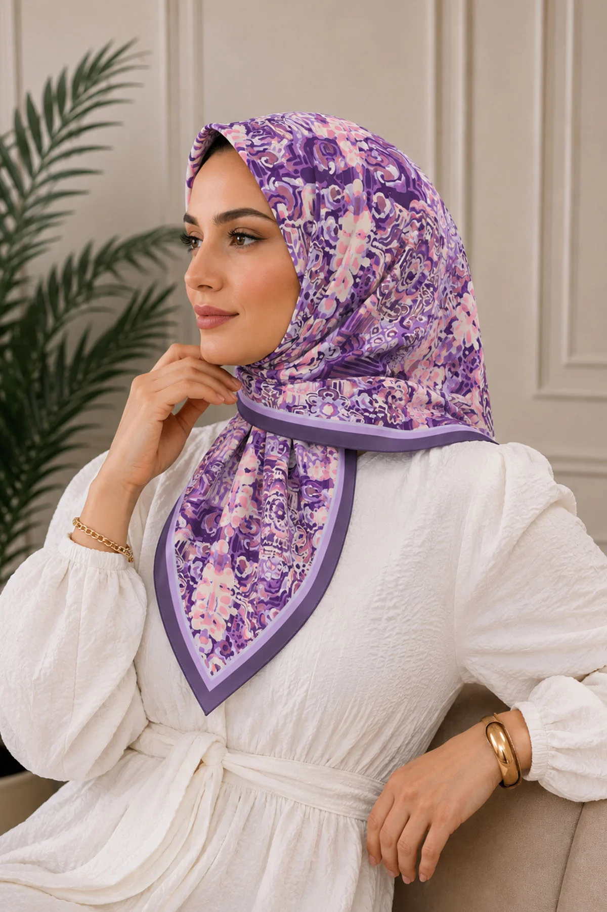 Lila 95x95 Cm Dijital Baskılı Valencia Desen Soft Eşarp 473343