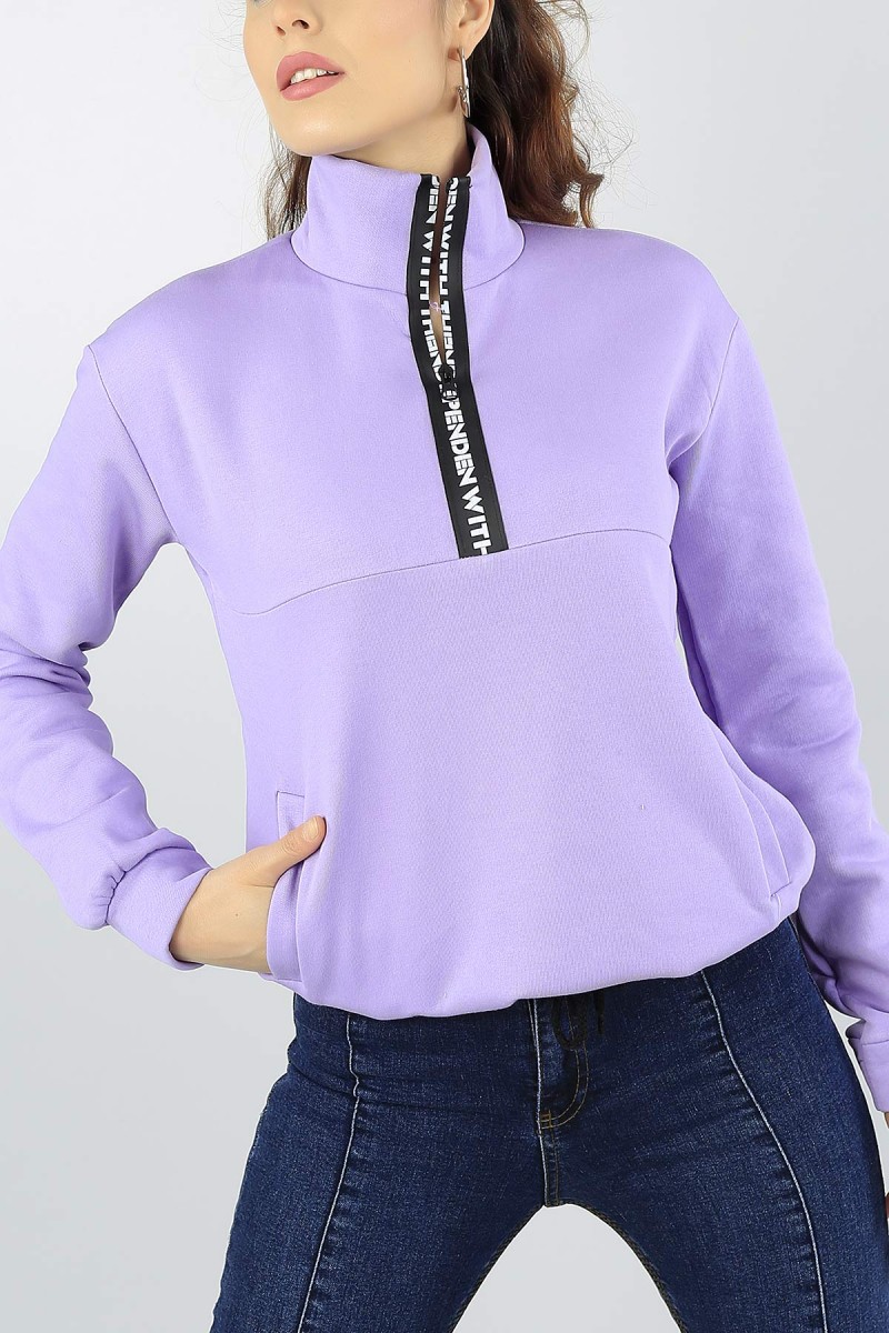 Lila Balıkçı Yaka Bayan Üç İp Sweat 51283