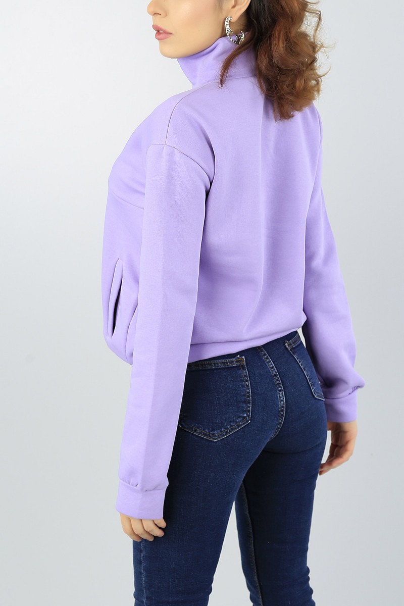 Lila Balıkçı Yaka Bayan Üç İp Sweat 51283