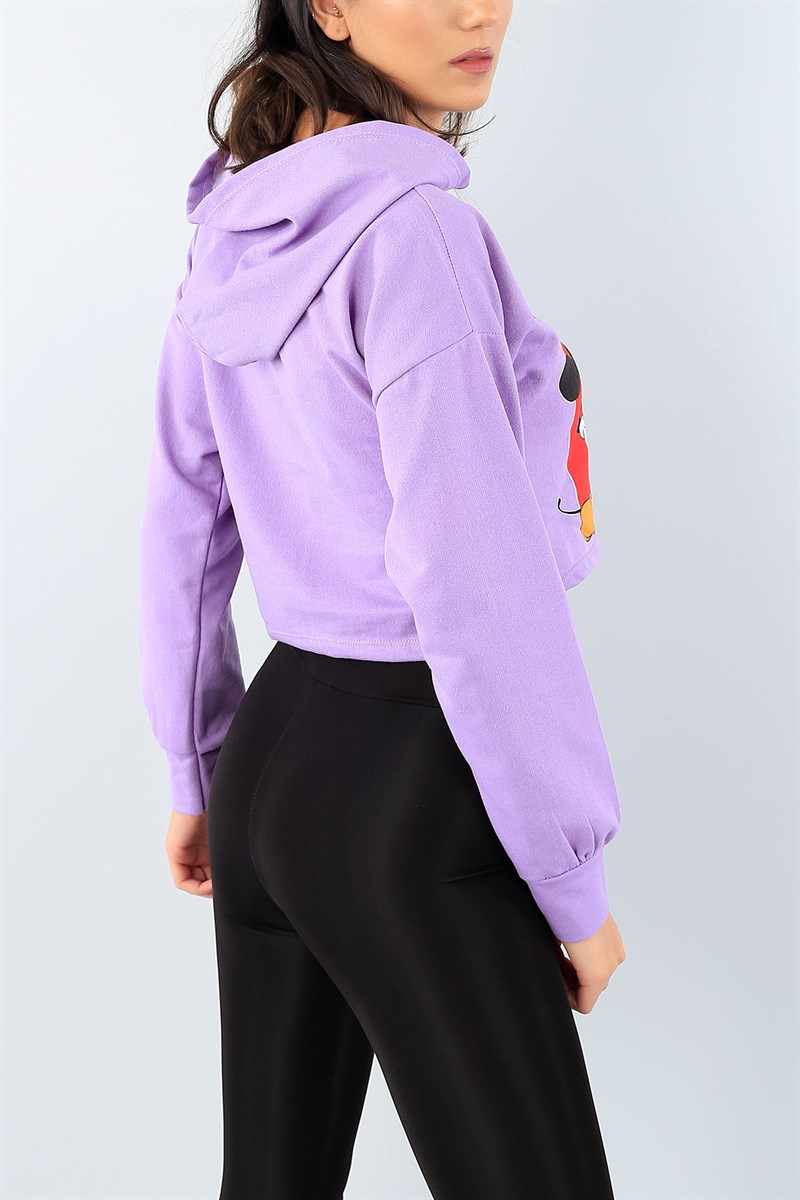 Lila Baskılı Bayan Crop Sweat 38973