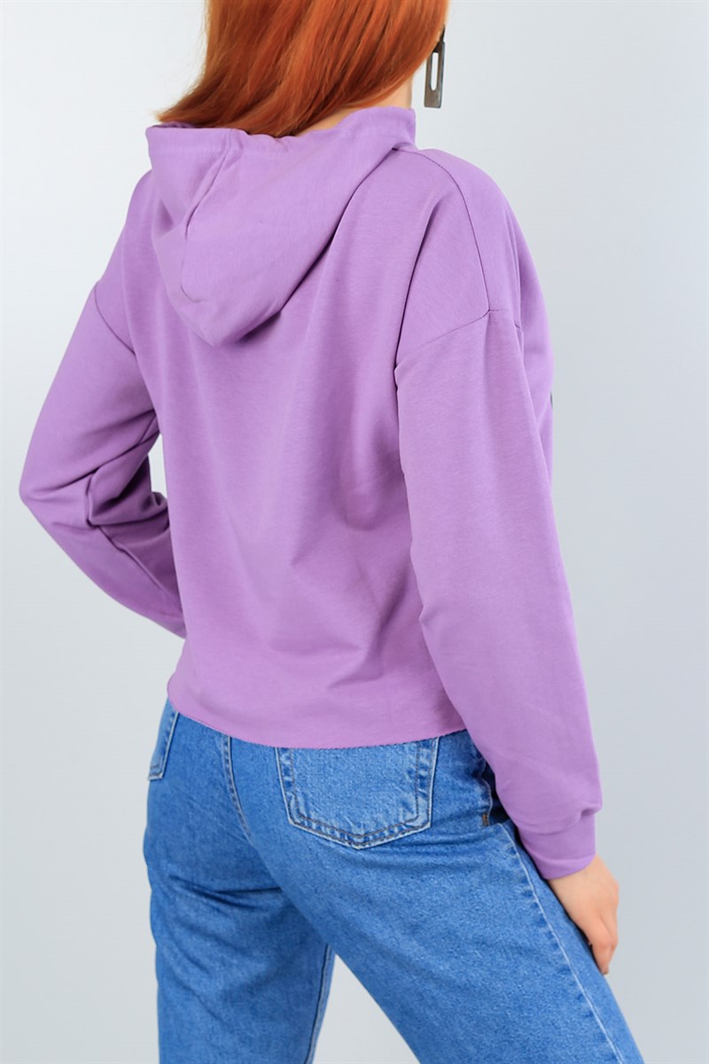 Lila Baskılı Bayan Kapüşonlu Sweat 39838