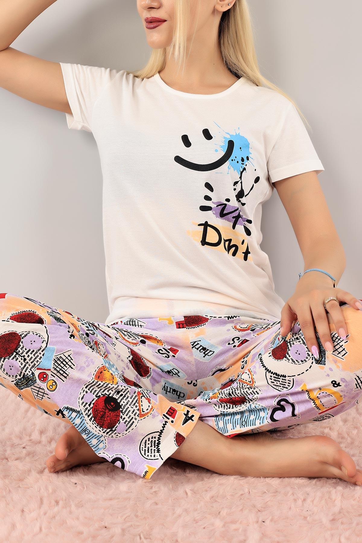Lila Baskılı Bayan Pijama Takımı 123046
