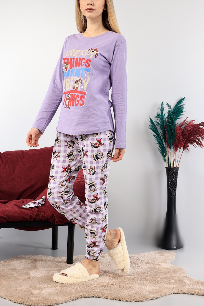 Lila Baskılı Bayan Pijama Takımı 89390