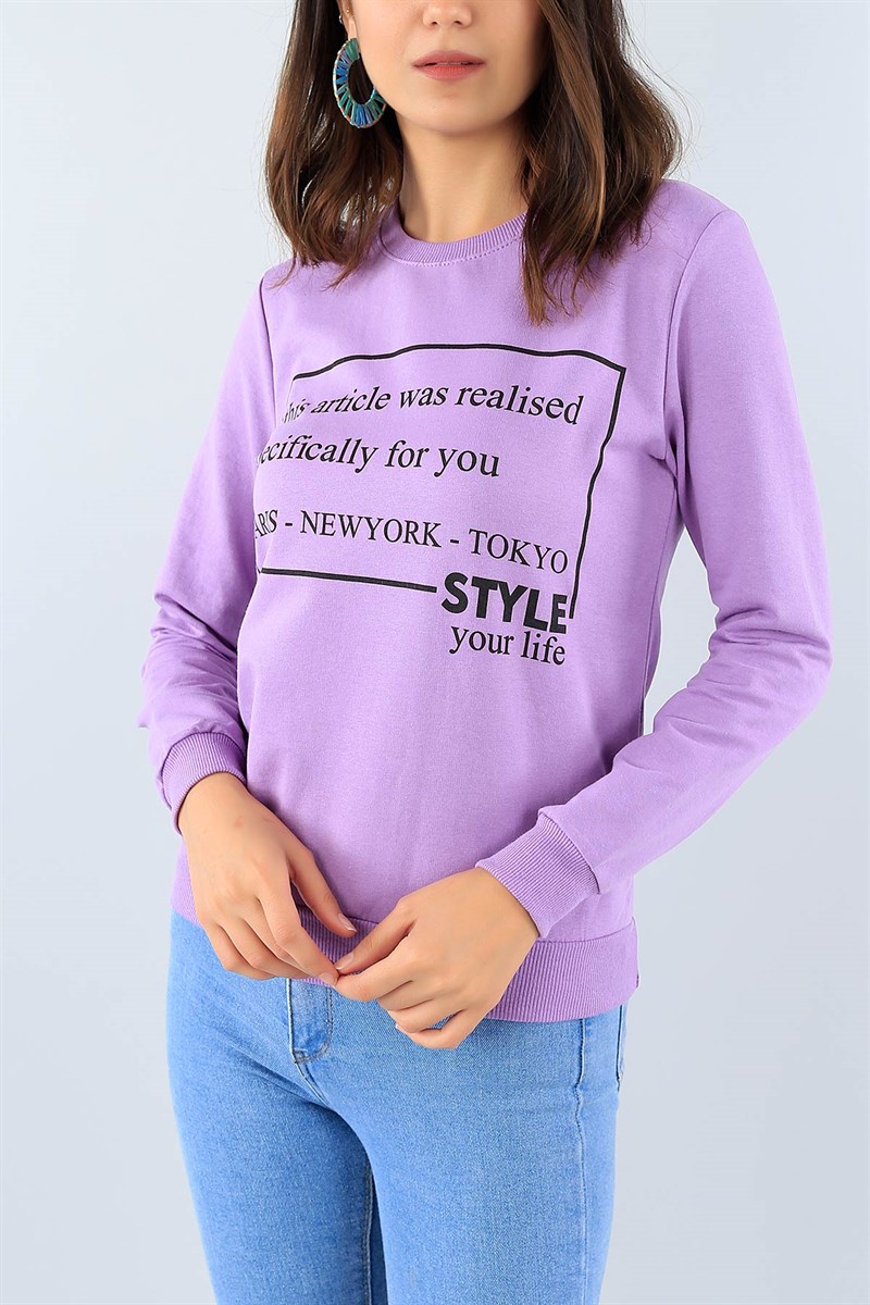Lila Baskılı Bayan Sweat 38637