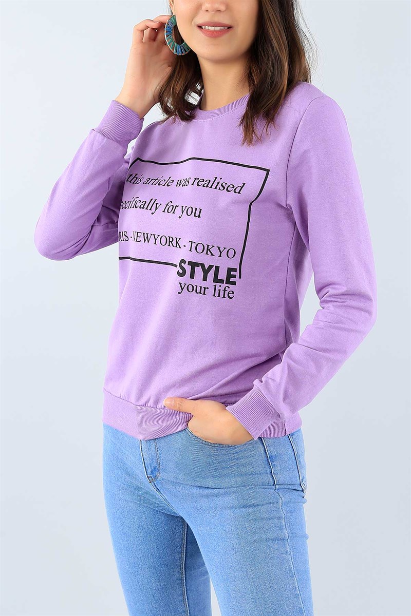 Lila Baskılı Bayan Sweat 38637
