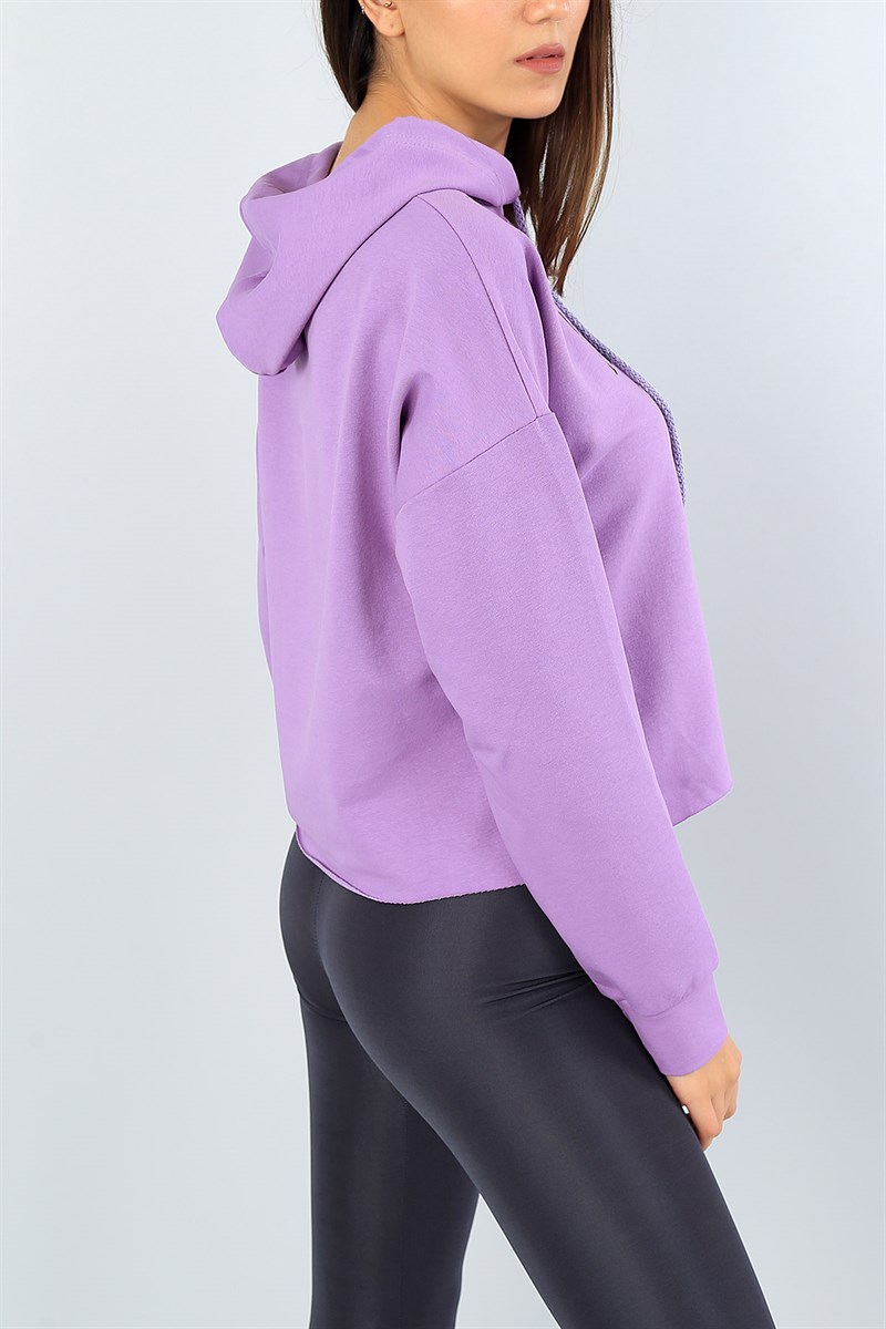 Lila Baskılı Kapüşonlu Crop Sweat 39995