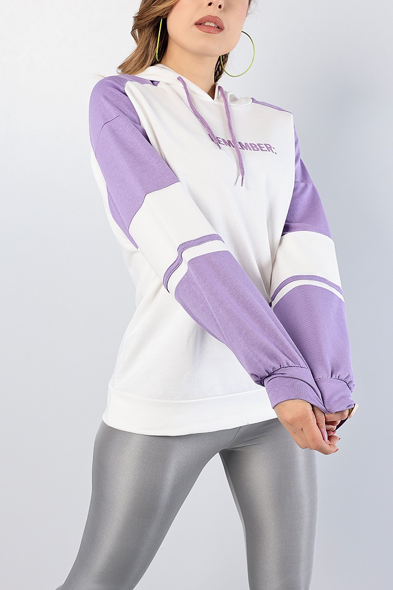 Lila Baskılı Kapüşonlu Sweat Tunik 81217