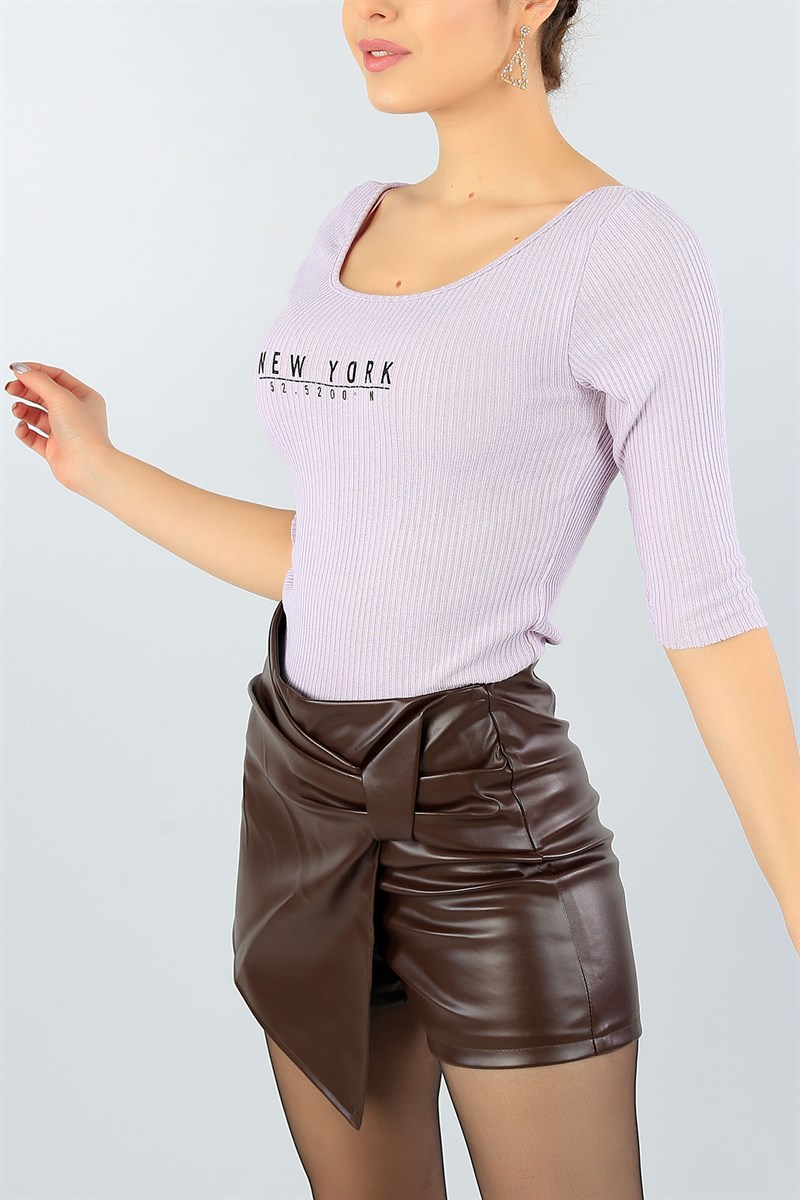 Lila Baskılı Kaşkorse Bayan Triko 46514