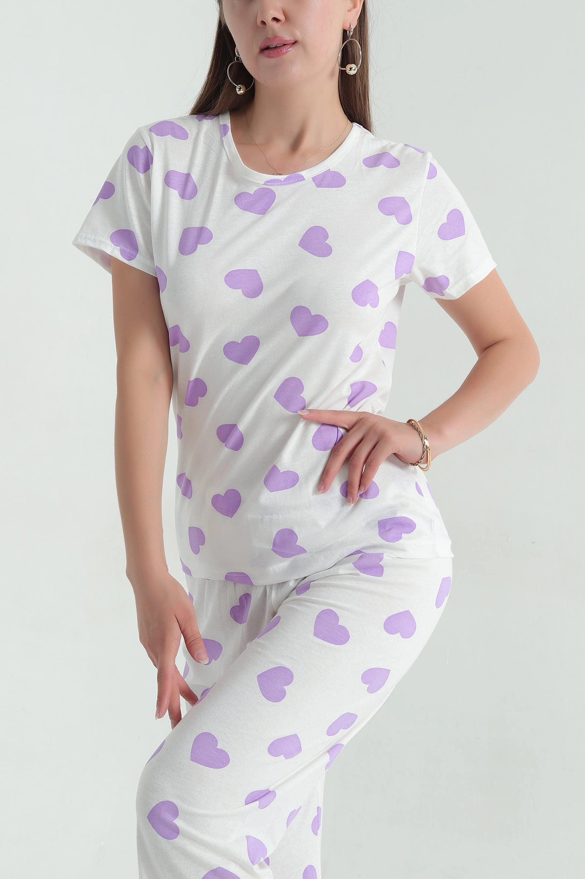 Lila Baskılı Penye Kadın Pijama Takımı 375966