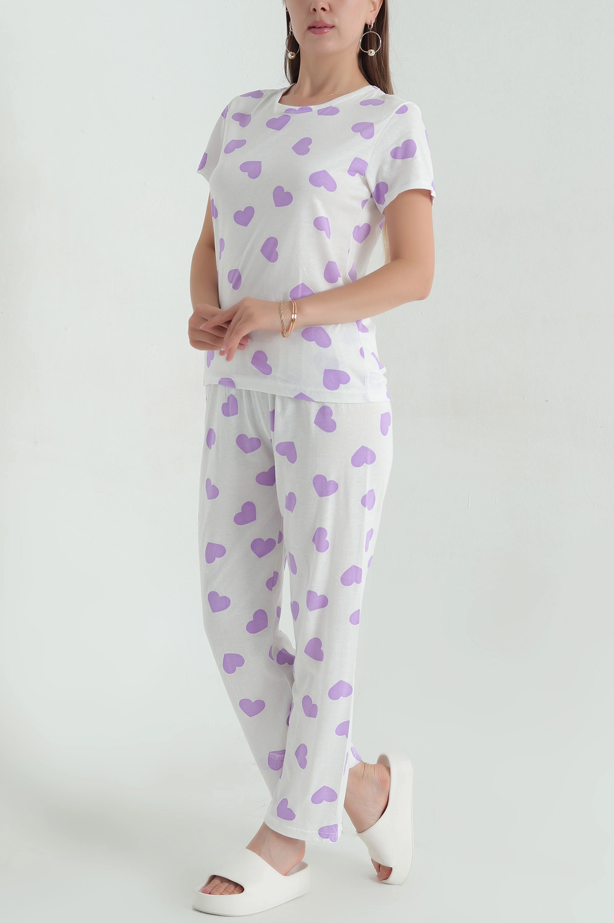 Lila Baskılı Penye Kadın Pijama Takımı 375966