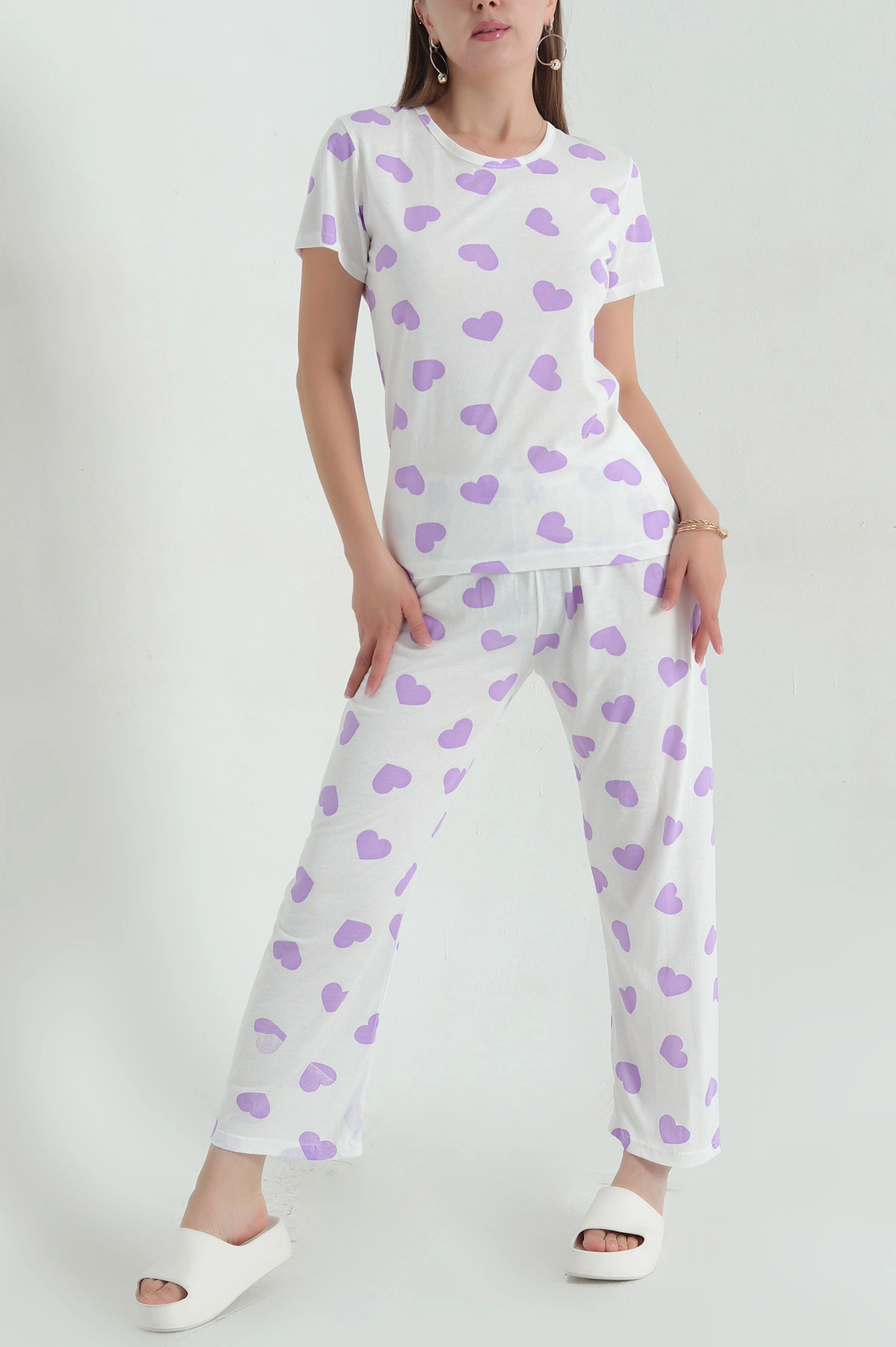 Lila Baskılı Penye Kadın Pijama Takımı 375966
