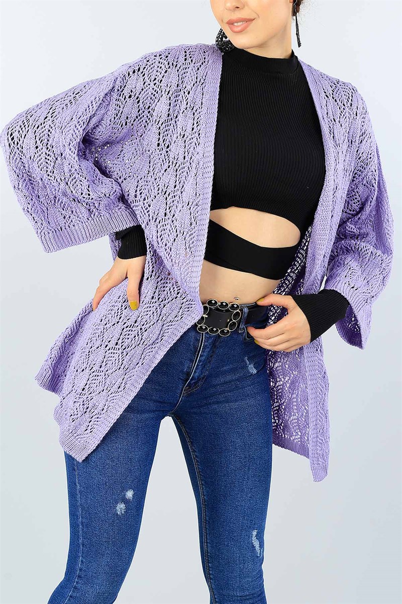 Lila Bayan Örme Triko Hırka 40046